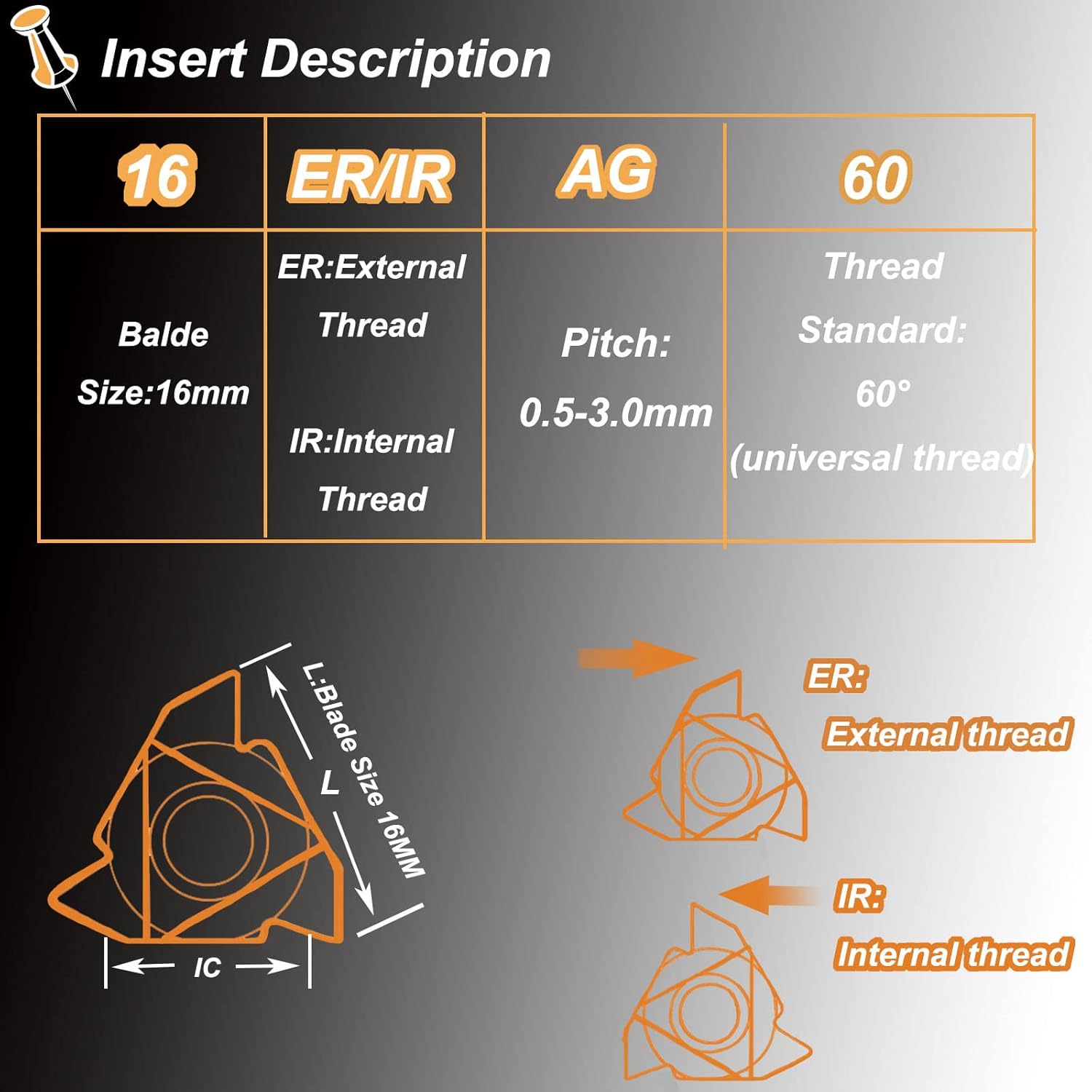 Lathe Internal Threading Tool SNR0013M16 Boring Bar Turning Tool Holder with 10pcs 16IR AG60 Carbide Internal Threading Inserts (SNR0013M16 with 10pcs 16IR AG60)