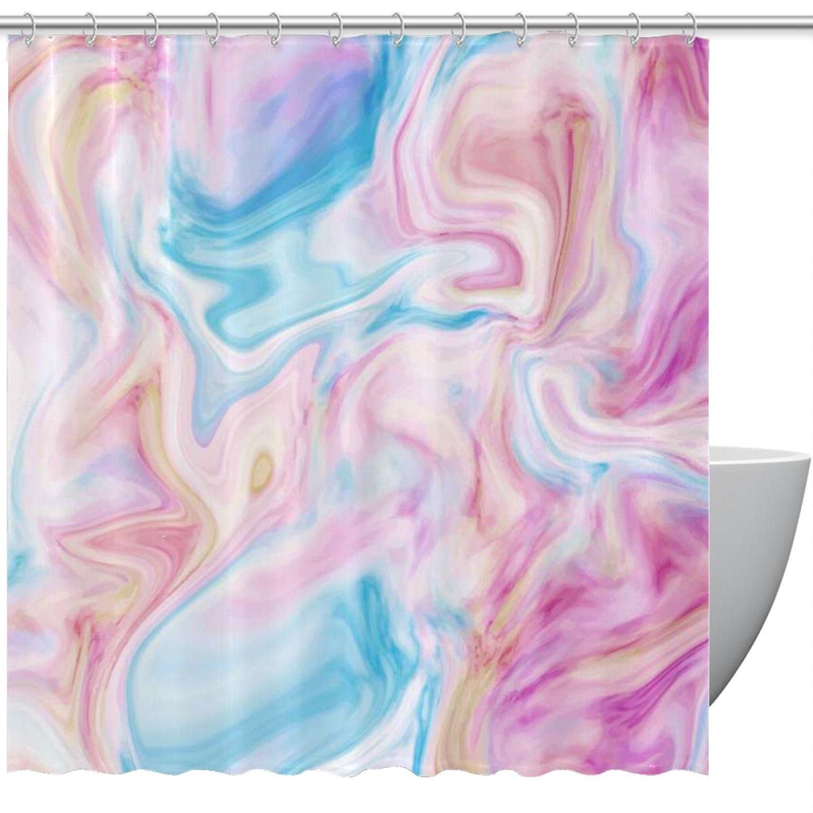 Rideau de douche imperméable rose marbré 167,6 x 182,9 cm avec 12 anneaux inclus
