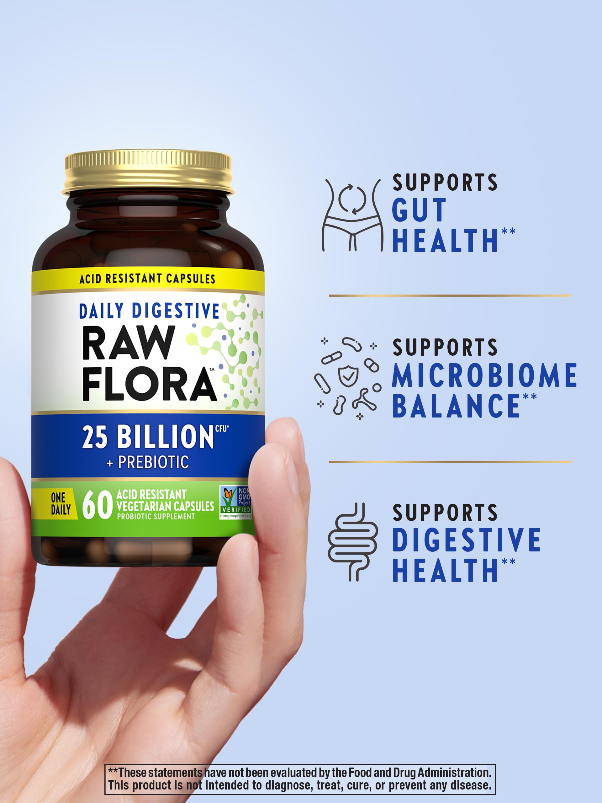 Raw Flora Probiotic with Prebiotics | 25 Billion CFU | Daily Digestive Capsules | Vegetarian & Gluten Free Supplement for Men and Women | by Nature's Truth