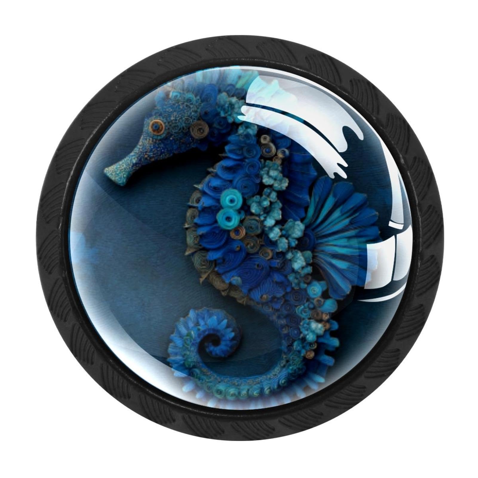 CHENZZZZ Blue Seahorse Sea (1) Drawer Knobs 4 Pack Crystal Dresser Knobs 35mm Glass Cabinet Knobs for Home Office Bathroom