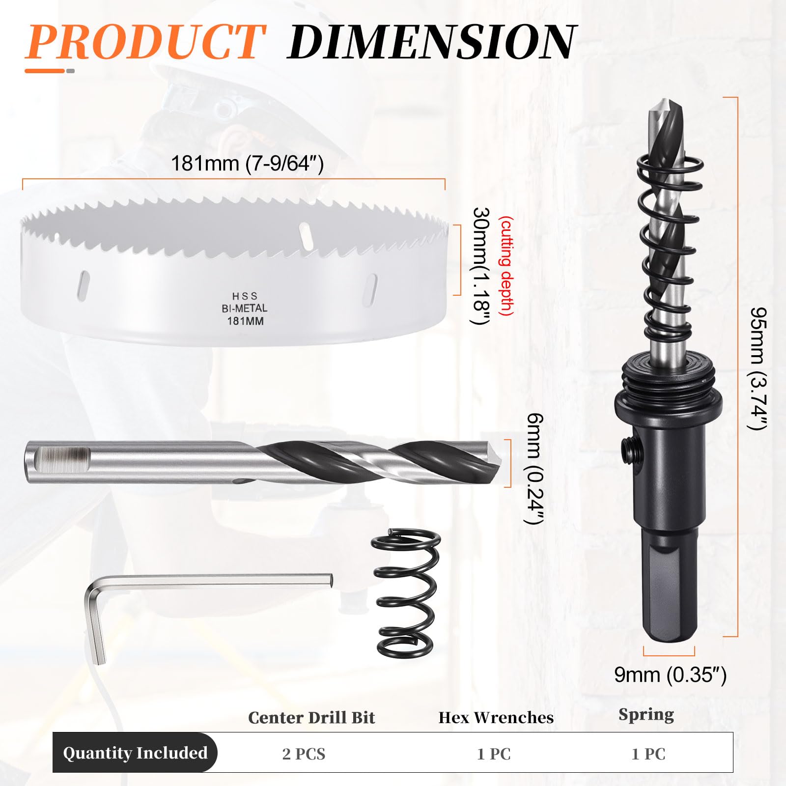 METALLIXITY Bi-Metal Hole Saw 7-9/64", M42 HSS Circular Head 181mm Hole Cutter with 2 Pilot Drill Bits - Image 2