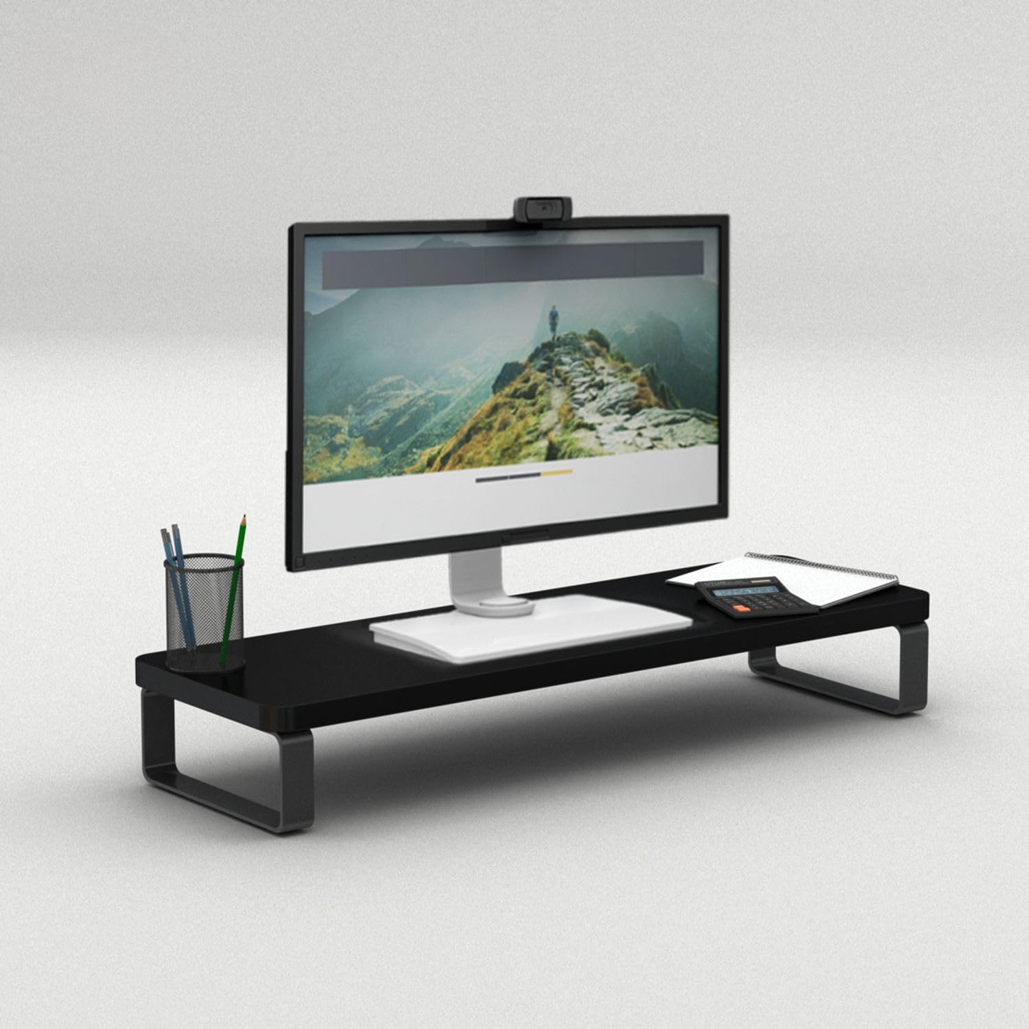 Monitor Stand Wooden | Monitor Stand Riser | PC Stand For Desktop Table | Heavy Hold, Non Slip, Material: Particle Board Wooden Black-image-41