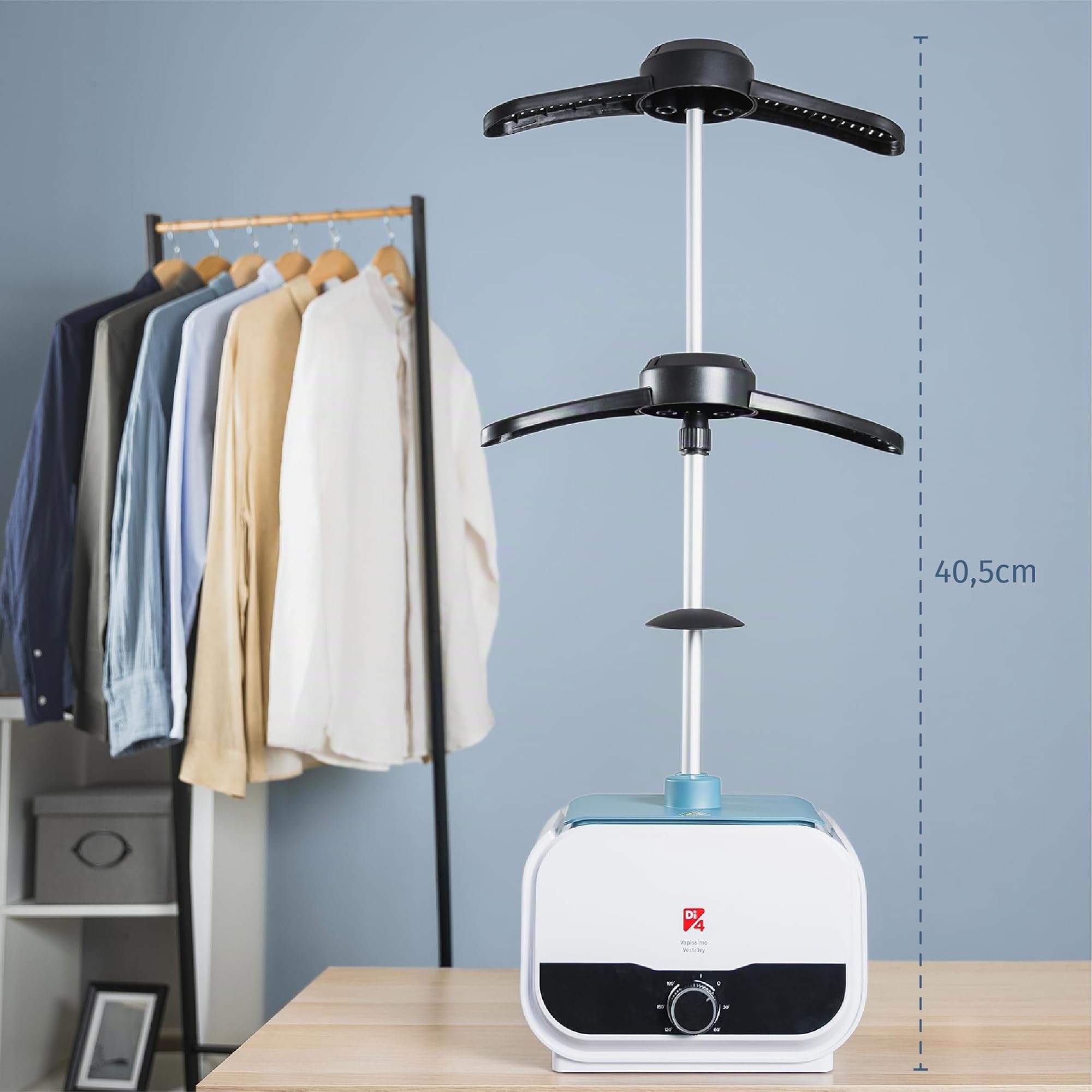 Di4 Maniquí 2 en 1 Vapissimo VestiDry, Planchado y Secado Automáticos, 1400W, Elimina Arrugas, Desodoriza y Neutraliza Olores, Temporizador de 3 horas, Tallas S a XXL, Accesorio Pantalones Incluido