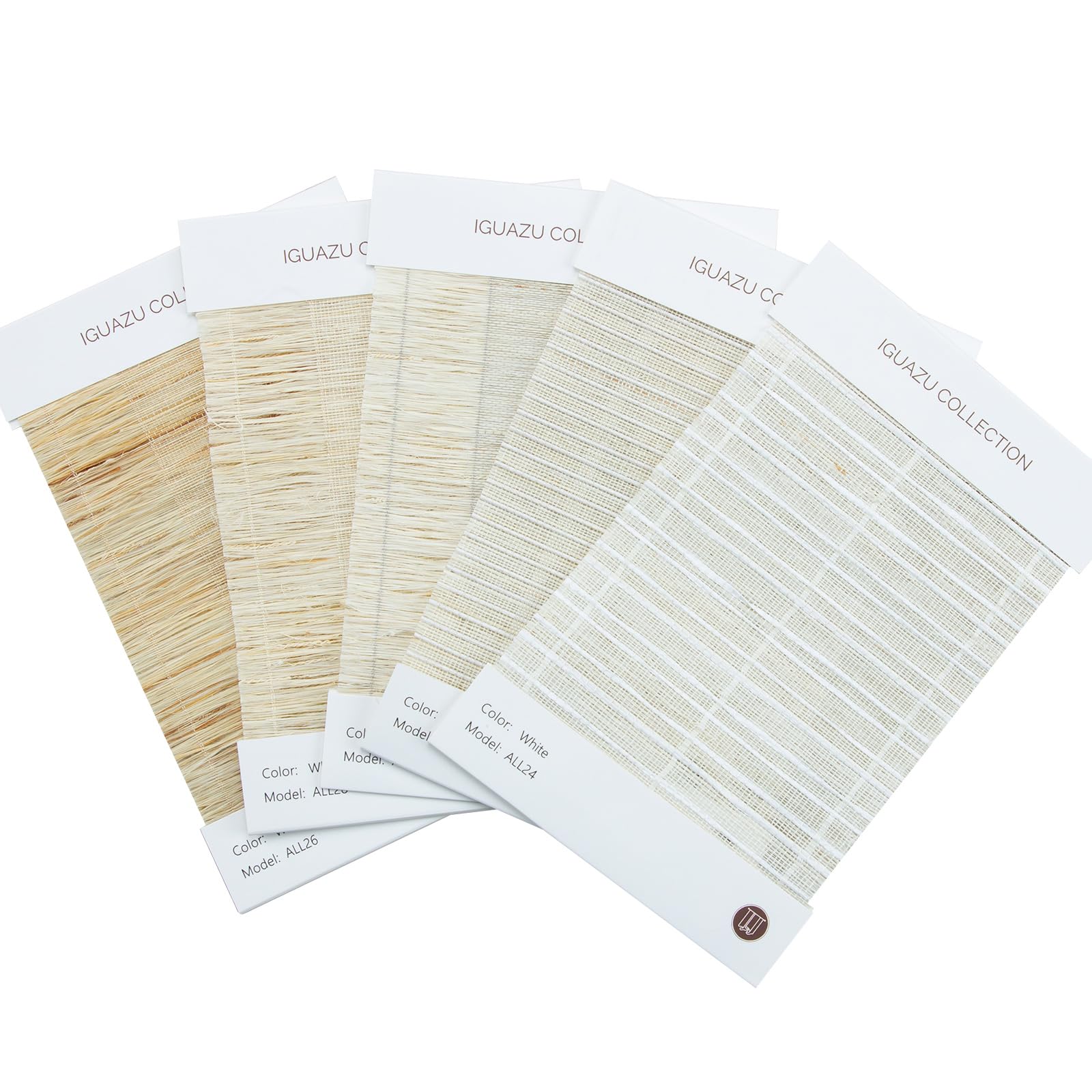 LUSTROWIN Custom Flax Shades | Cordless Bamboo Roman Shades for Windows and Doors (Natural Woven) | Sample Swatch Kit,5 Colors, Iguazu