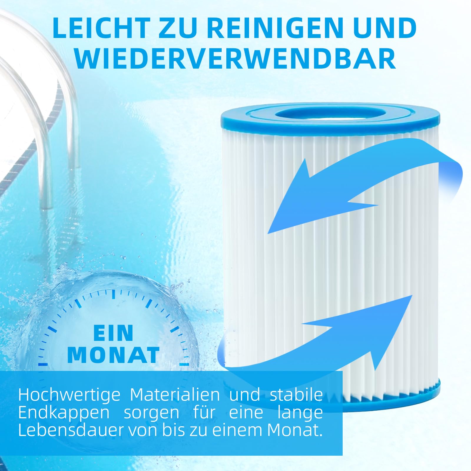 Filter Größe 2, Poolfilter Größe 2 für 58383 Filter, Filterkartuschen Gr. II für Flowclear (4 Stück)