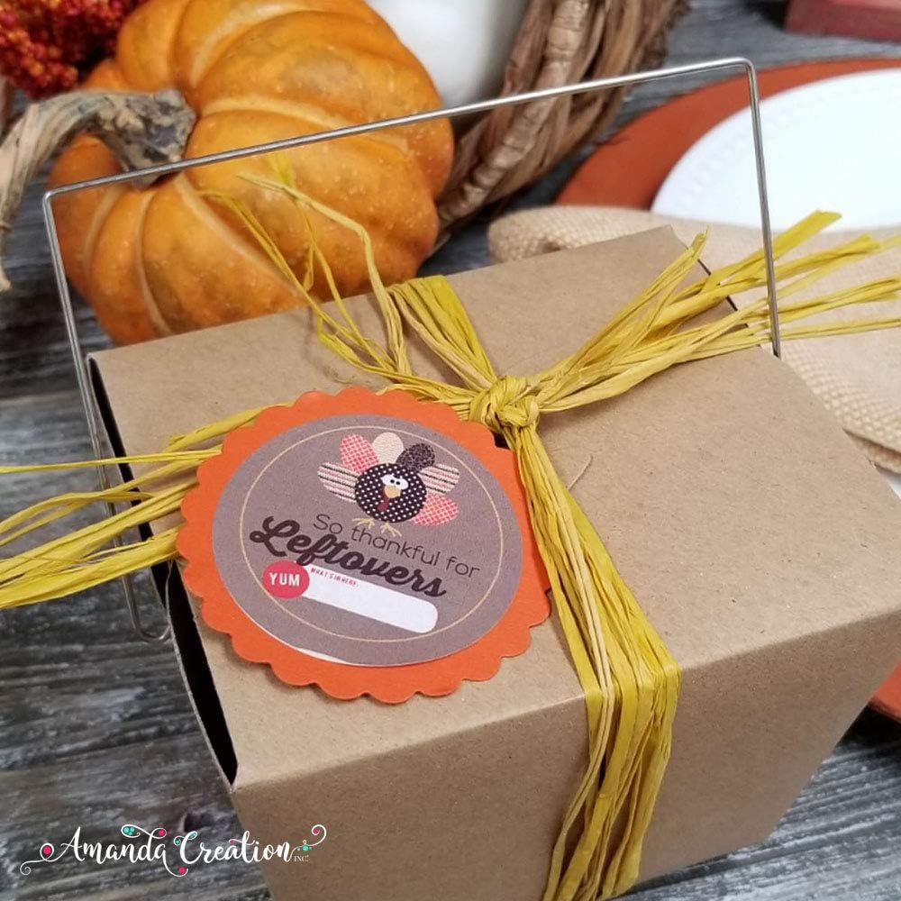 Thankful for Leftovers Stickers, 40 Pack 2 Inch Round Thanksgiving Labels, Thanksgiving Leftover Stickers for Take Home Food Containers, Write-in Food Label, Made in USA by Amanda Creation