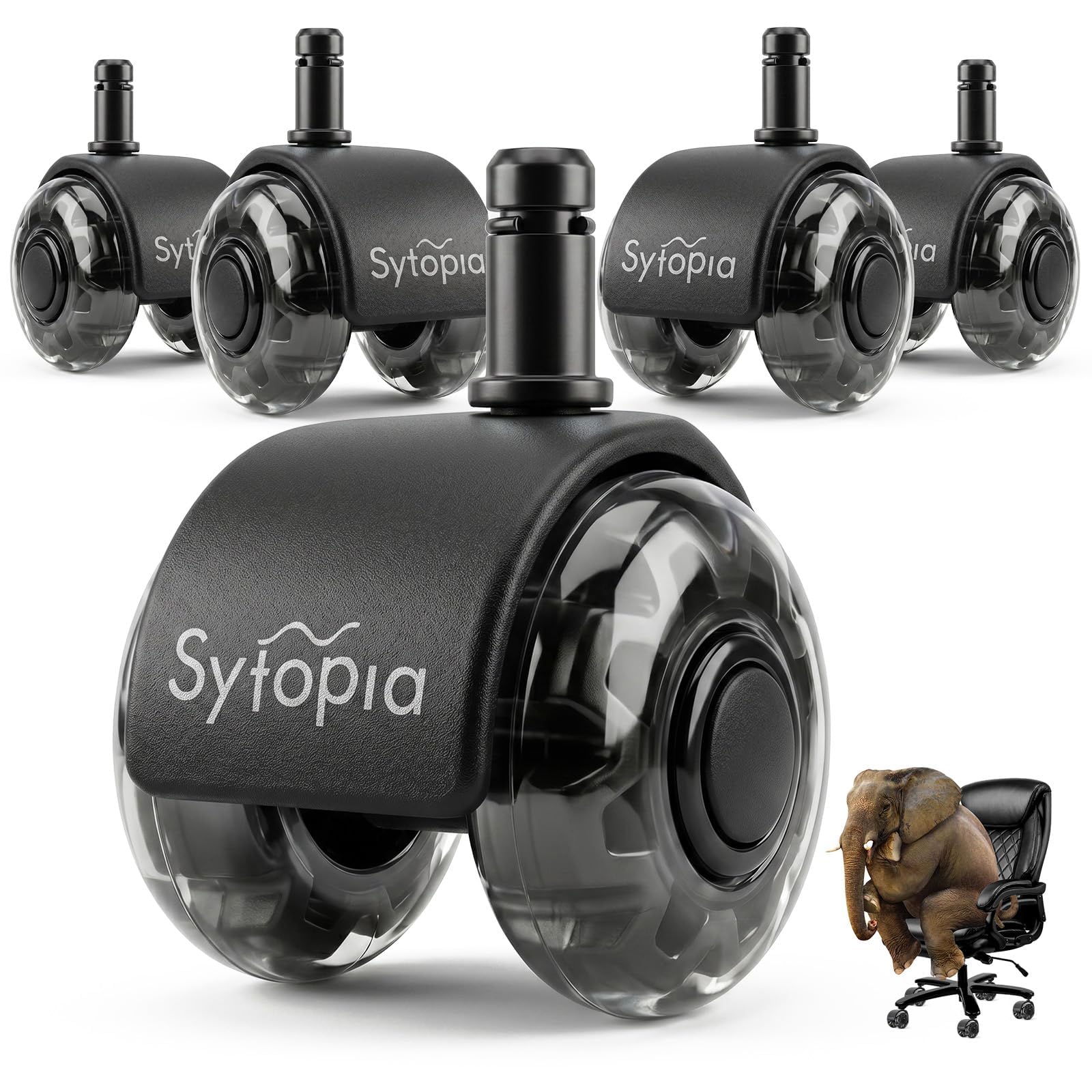 Sytopia Sedia da ufficio con ruote da 10 mm x 22 mm, set di 5 ruote per sedie da ufficio 1KEA, ruote per sedie da ufficio, ruote per ruote, colore nero