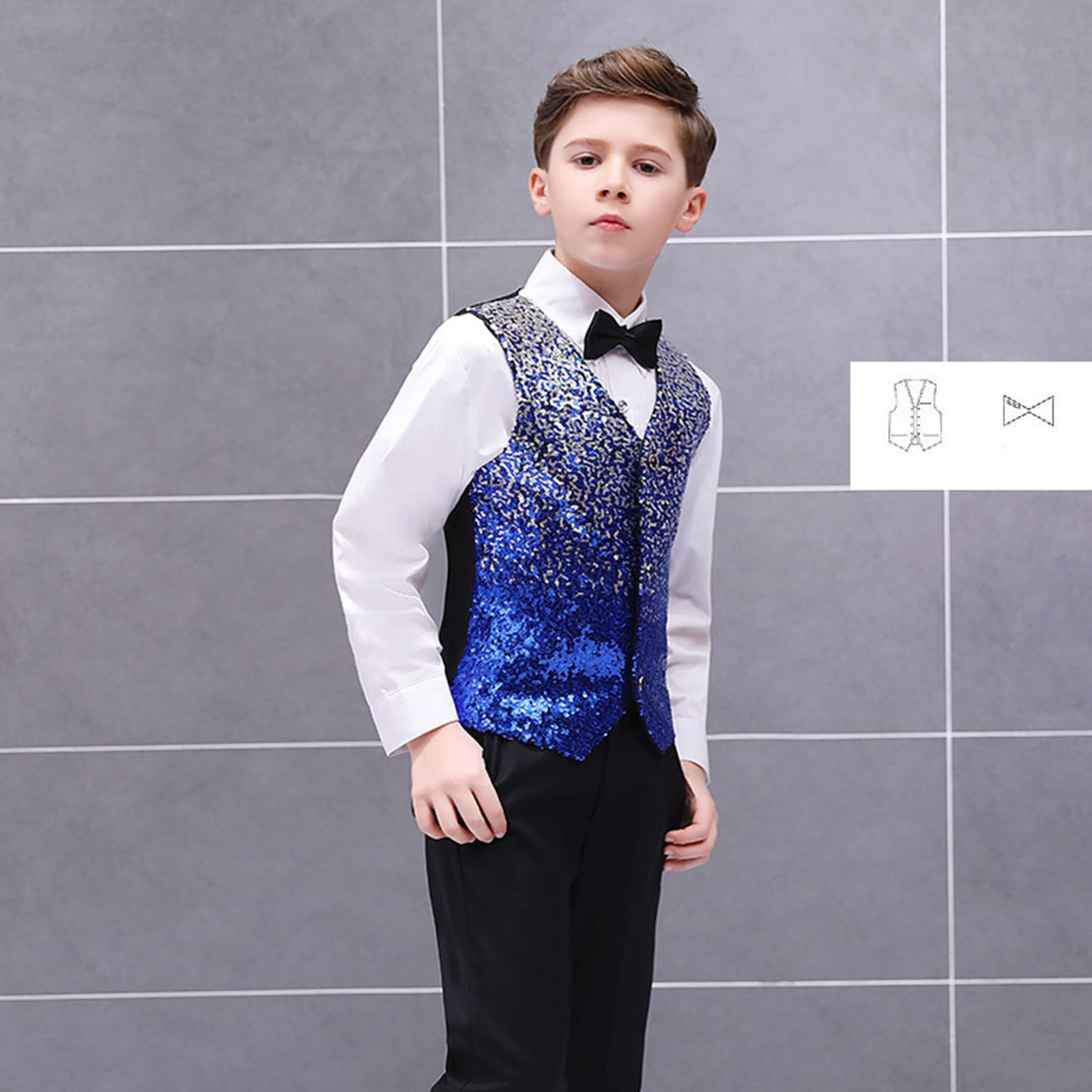 Generisch Chemise pour bébé garçon - Gilet à paillettes formel avec nœud papillon pour fête prénatale - Tenue d'été