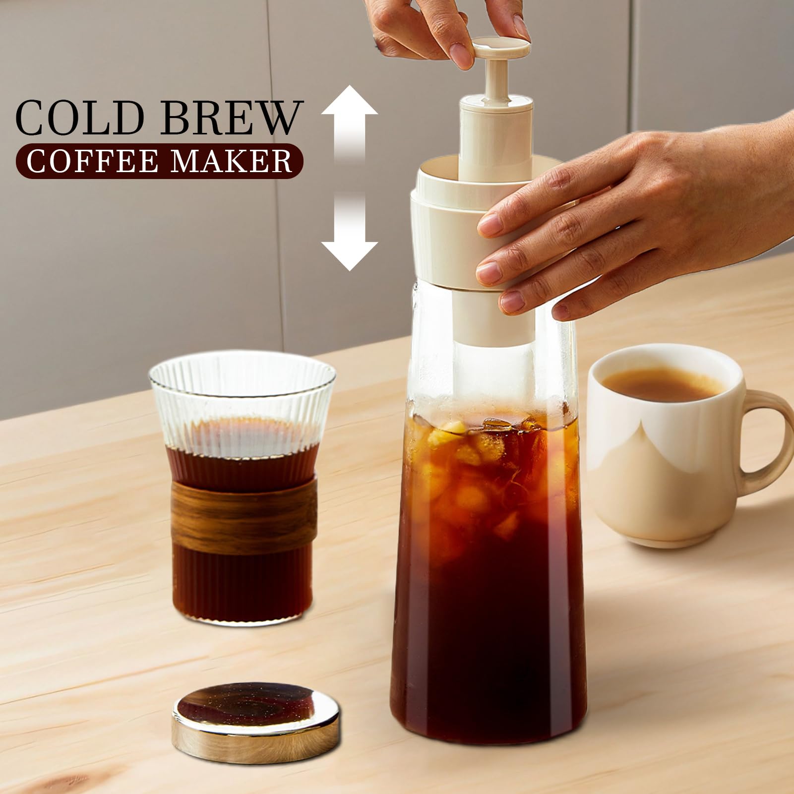 Jarra Para Café Cold Brew | Jarra Infusora De Té Helado Tipo Prensa | Máquina Multiusos Para Bebidas Con Ancha Para Picnics Cafeterías Y Excursiones De Camping