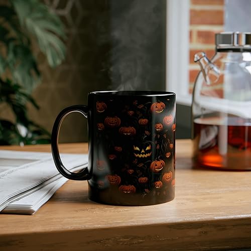 Miniatura 5 de Yoon's PICK Taza de cerámica negra de 11 onzas, diseño exclusivo para otoño, Acción de Gracias, Halloween, espeluznante taza de café de vacaciones