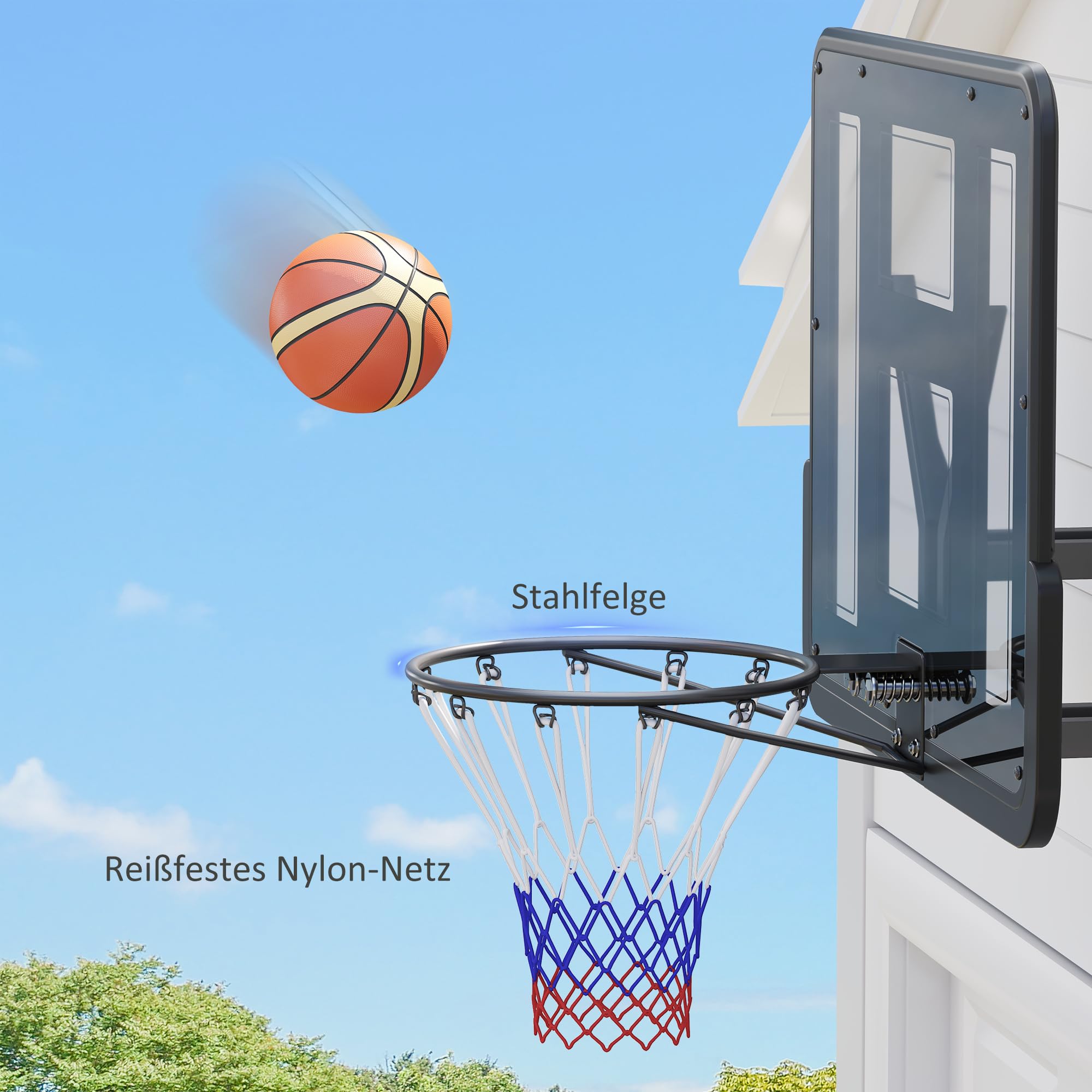 Canestro basket a muro 112x72 cm, tabellone infrangibile, interno/esterno, PE e ferro, Nero/Blu | Leroy Merlin
