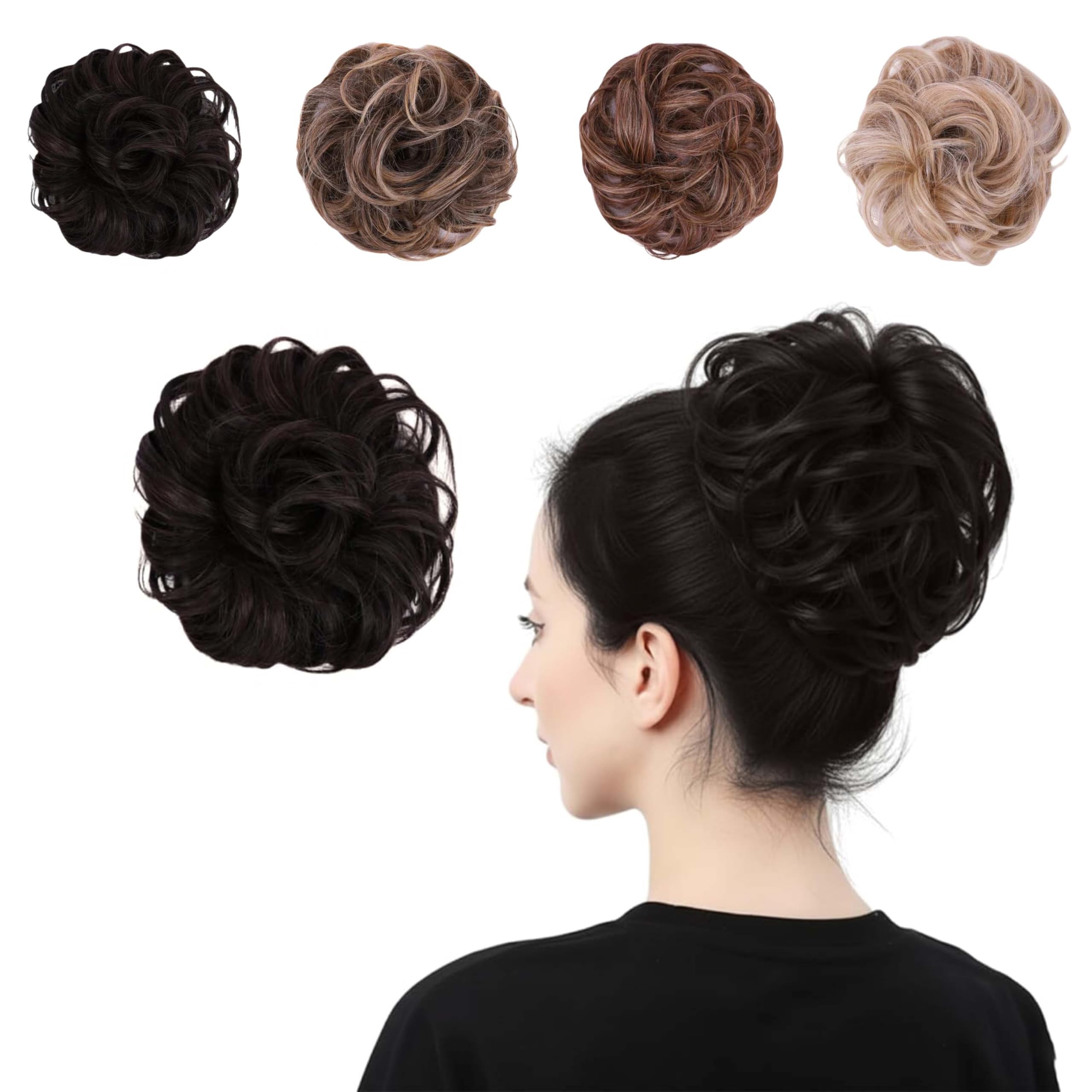 Juvabun Messy Bun 2.0 Dark Brown Curly Messy Bun Hair Extension Lightweight Washable Hair Bun Scrunchie for Women Everyday Updos
