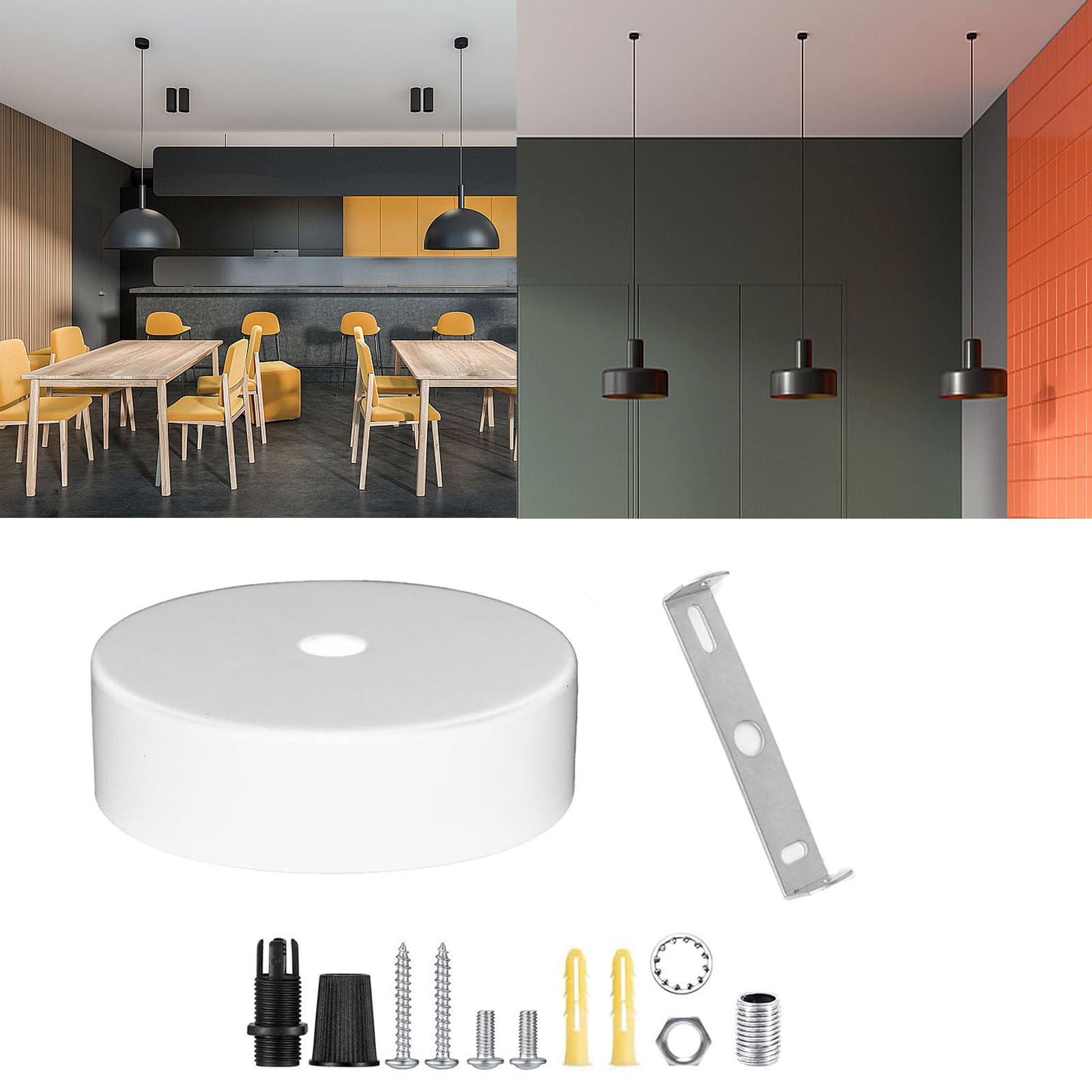 Cache Fils Pour Lustre - Rosace Plafond Blanc 100x20mm, Métal - Fixation Suspension, Cache Câbles Électriques
