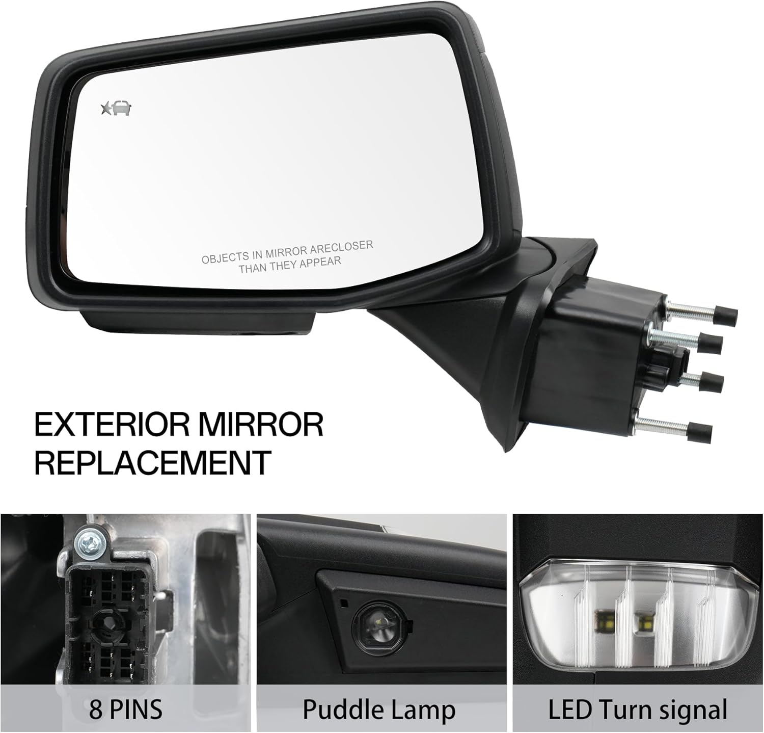 Driver Left Side Door Mirror for 2019-2024 Chevy Silverado 1500, with Heated Power Glass and Manual Folding BSM Blind Spot/Puddle/Signal Light (8 Pins)