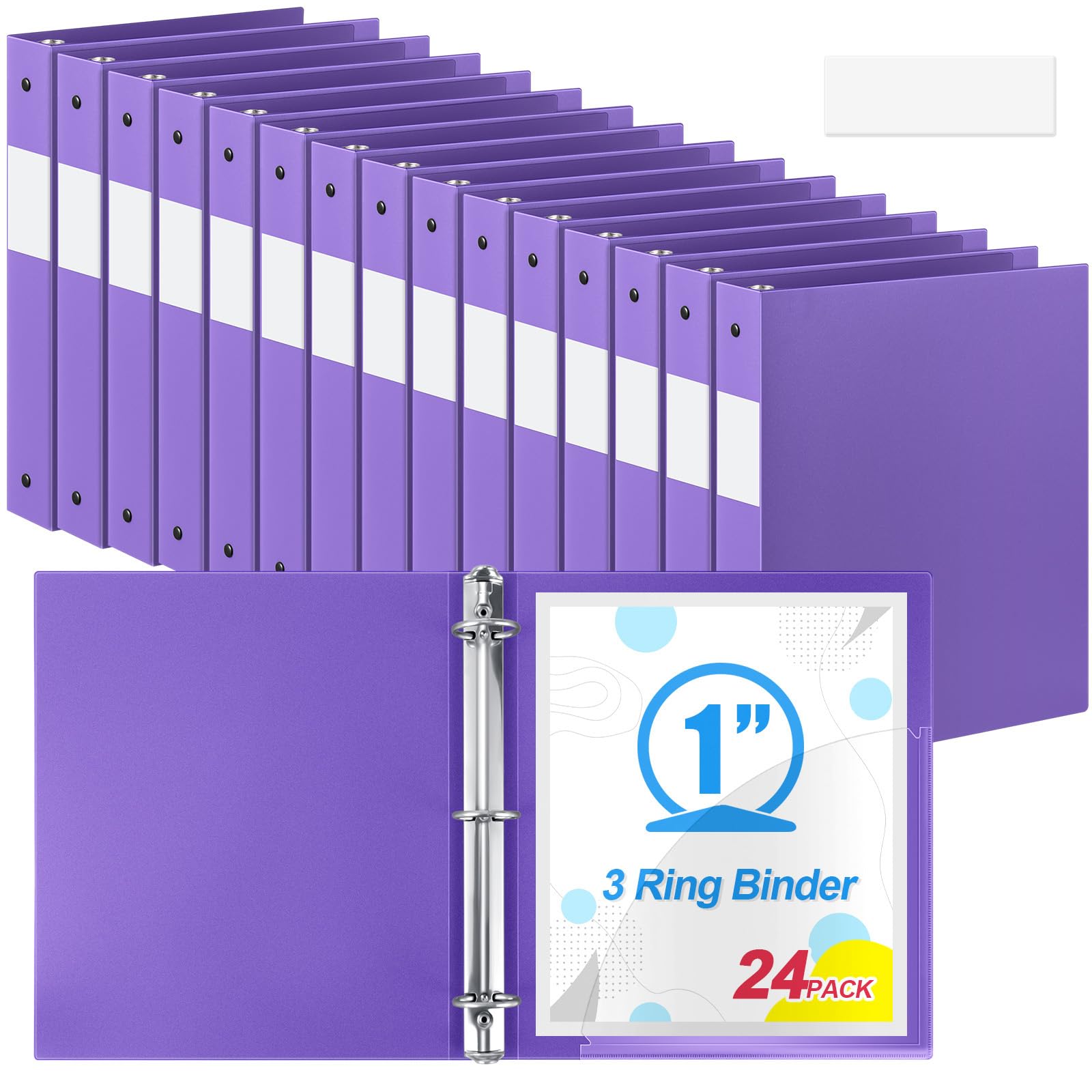 Henoyso Confezione da 24 raccoglitori in plastica a 3 anelli da 2,5 cm, flessibili in polipropilene, per forniture scolastiche e scolastiche, formato lettera, 240 fogli, con tasca interna (viola)