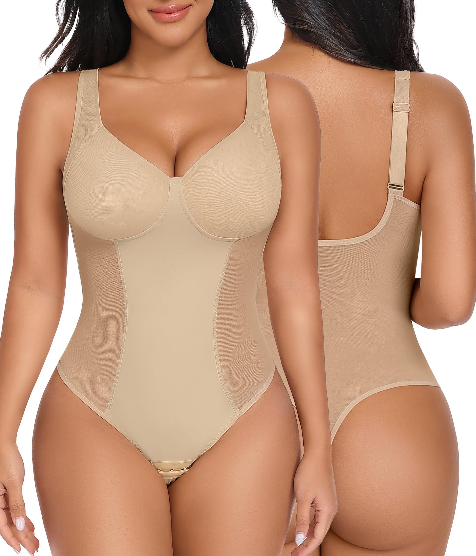 Niwicee Body Contenitivo Modellante Donna Shapewear Bodysuit Pancia Piatta Guaina Contenitiva Perizoma Intimo Snellente Shaper Shaping Sexy Mesh Fajas Spallino Regolabile