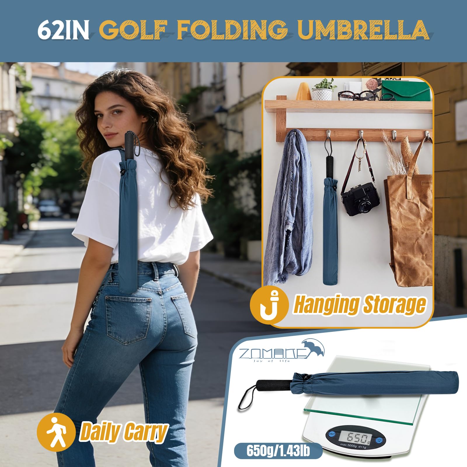 ZOMAKE 54/62 Pollici Extra Large Compatto Ombrello Da Golf,Resistente Al Vento Ombrello Pieghevole Portatile Per I Viaggi,Ombrelli Uomini Donne Doppia Calotta Ventilato