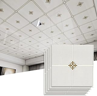 11.8x11.8 in PVC Wall Backsplash Panels, Ceiling Tiles Classic Style Panels Peel and Stick, Home Office Bathroom Kitchen Decorative Ceiling Tiles(20pcs)