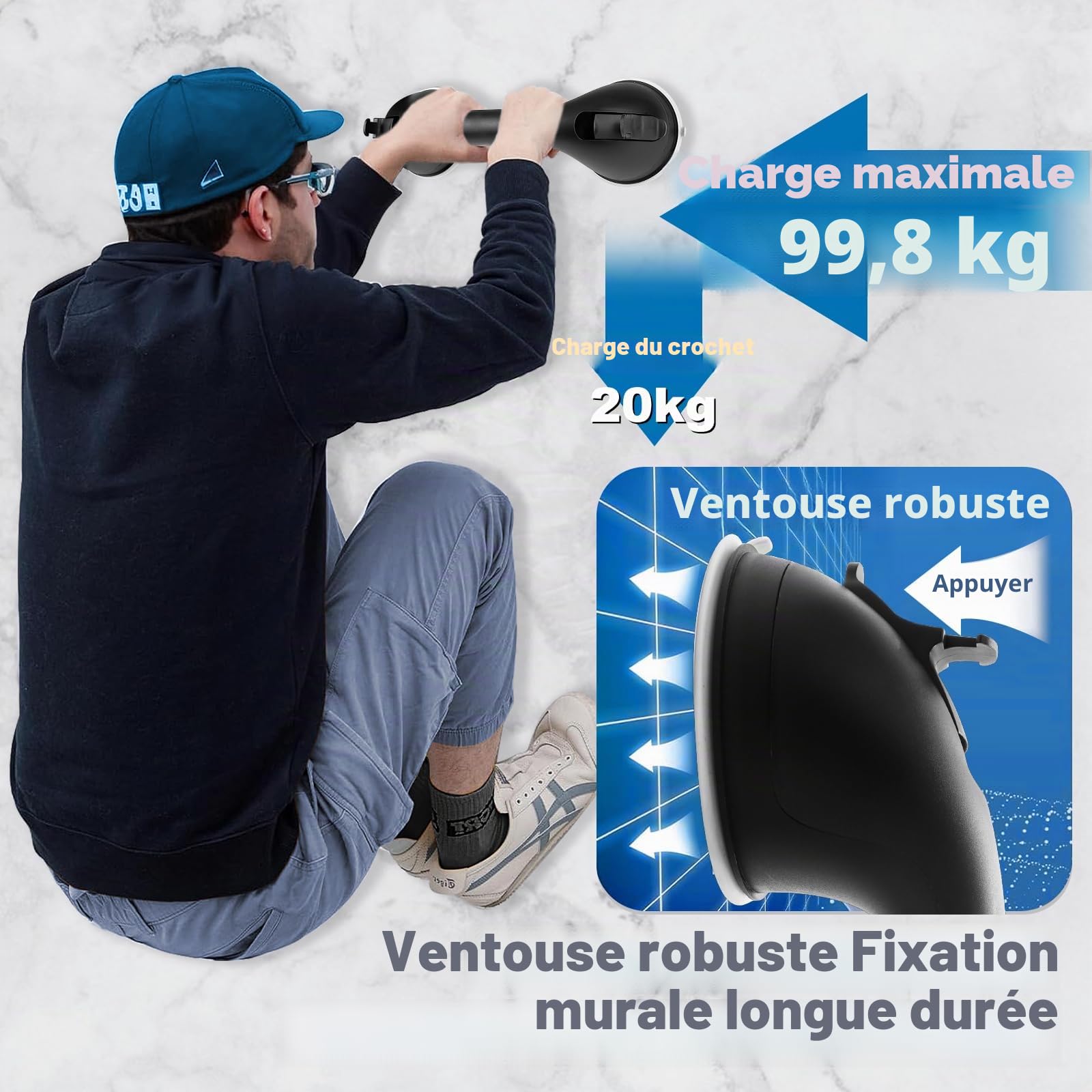 Poignée Ventouse, Poignée de Douche Sans Percage 2 Pcs | Barre D'appui Ventouse,Capacité Portante 100kg Barre D'appui Douche pour Personnes Âgées,Handicapés,Enfants