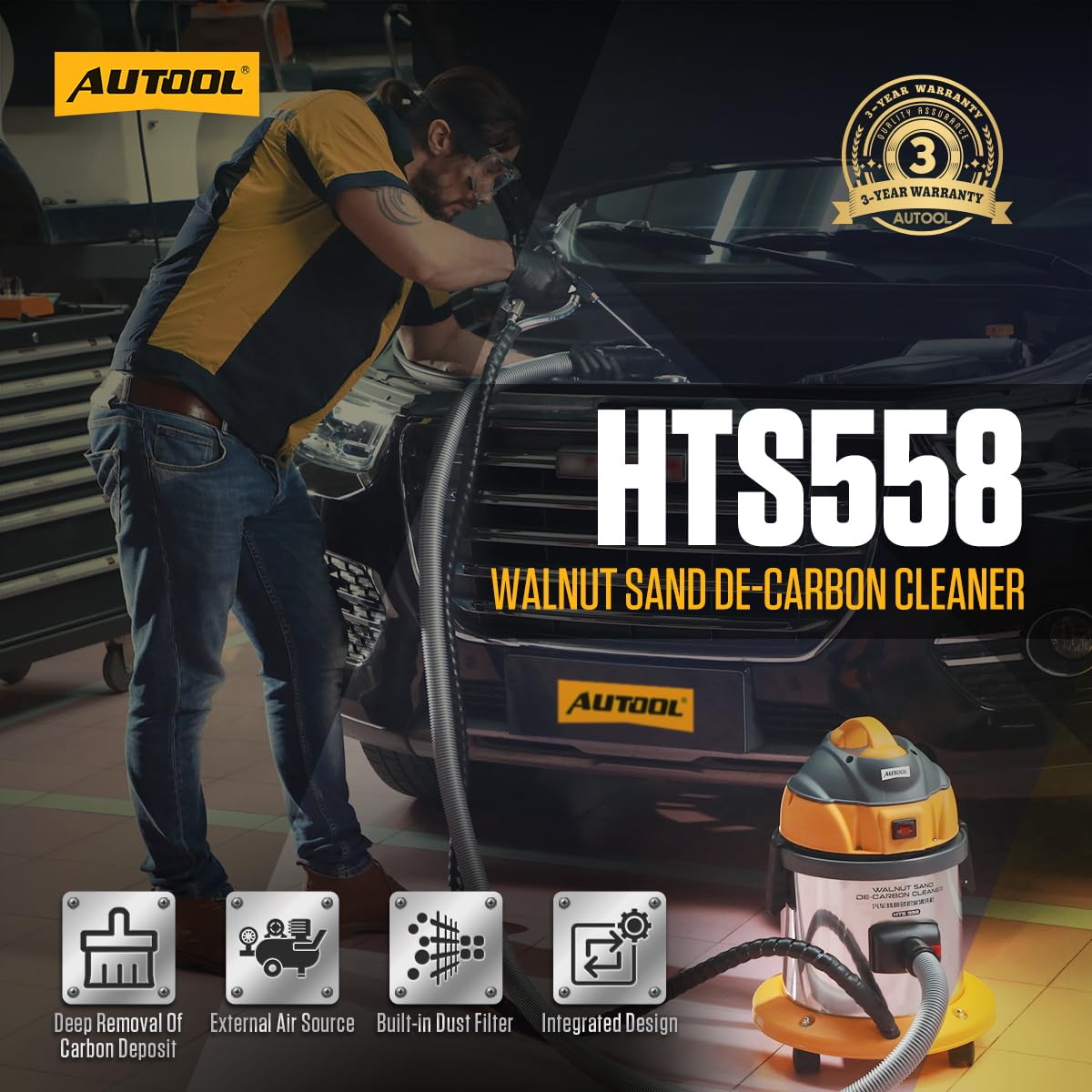 AUTOOL HTS558 Strahlgeräte Nussschalen Strahlgerät, Automotor-Einlassventil-Reinigungsmaschine 220V Walnuss-Sand-Motor-Kohlenstoff-Reiniger (Europäischer Standard)