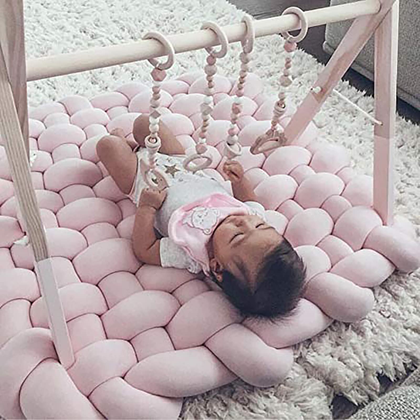 Tapis en Peluche Tressé Noué Tapis De Sol pour Tout-Petits Tapis De Jeu Tapis Rampant Épais pour Les Enfants Jouer Et Dormir Fait À La Main Plancher De Nœuds Mode Mignon,Light Pink