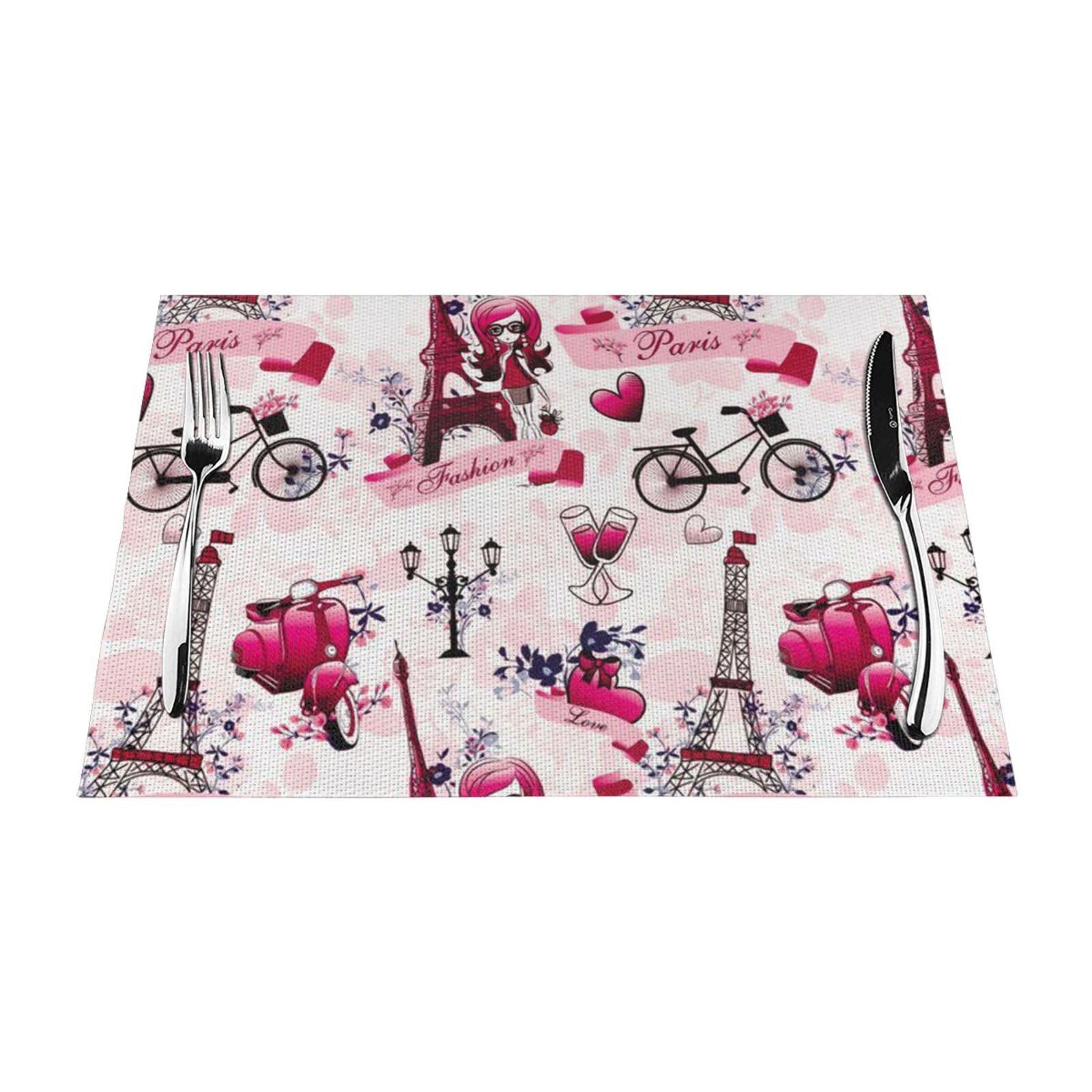 PVC Placemat Set of 1 PCS, 45x30 CM, Cityscape Paris Eiffel Tower France Printed Non-Slip Heat Resistant Place Mats for Kitchen Dining Table Indoor Outdoor
