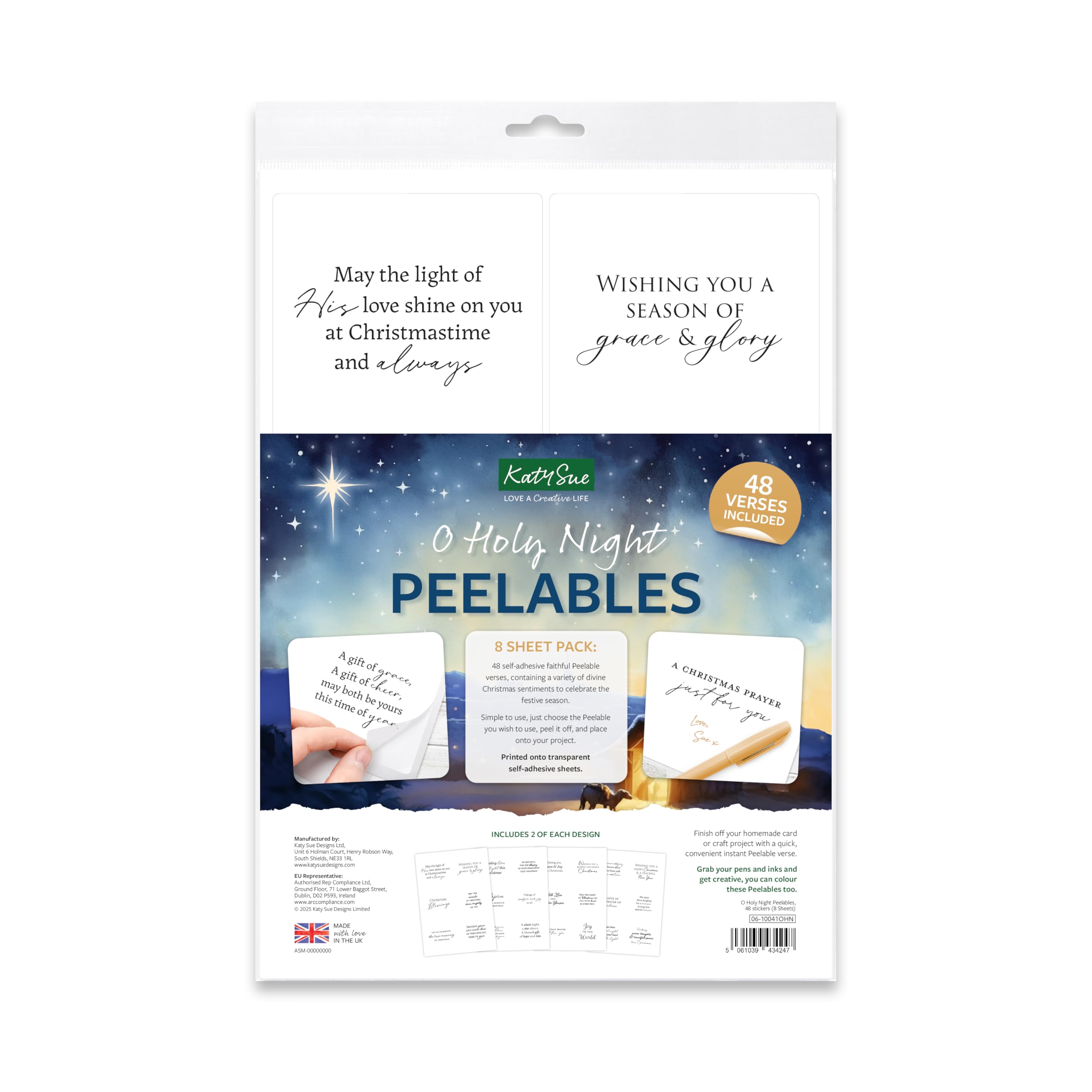 Katy Sue O Holy Night Peelables Stickers for Christmas Card Making. 48 Peelable, Peel Offs, Christian Verses & Sentiments for Card Making Supplies. Stickers are 99 x 93 millimetres or 4 x 3.7 inches
