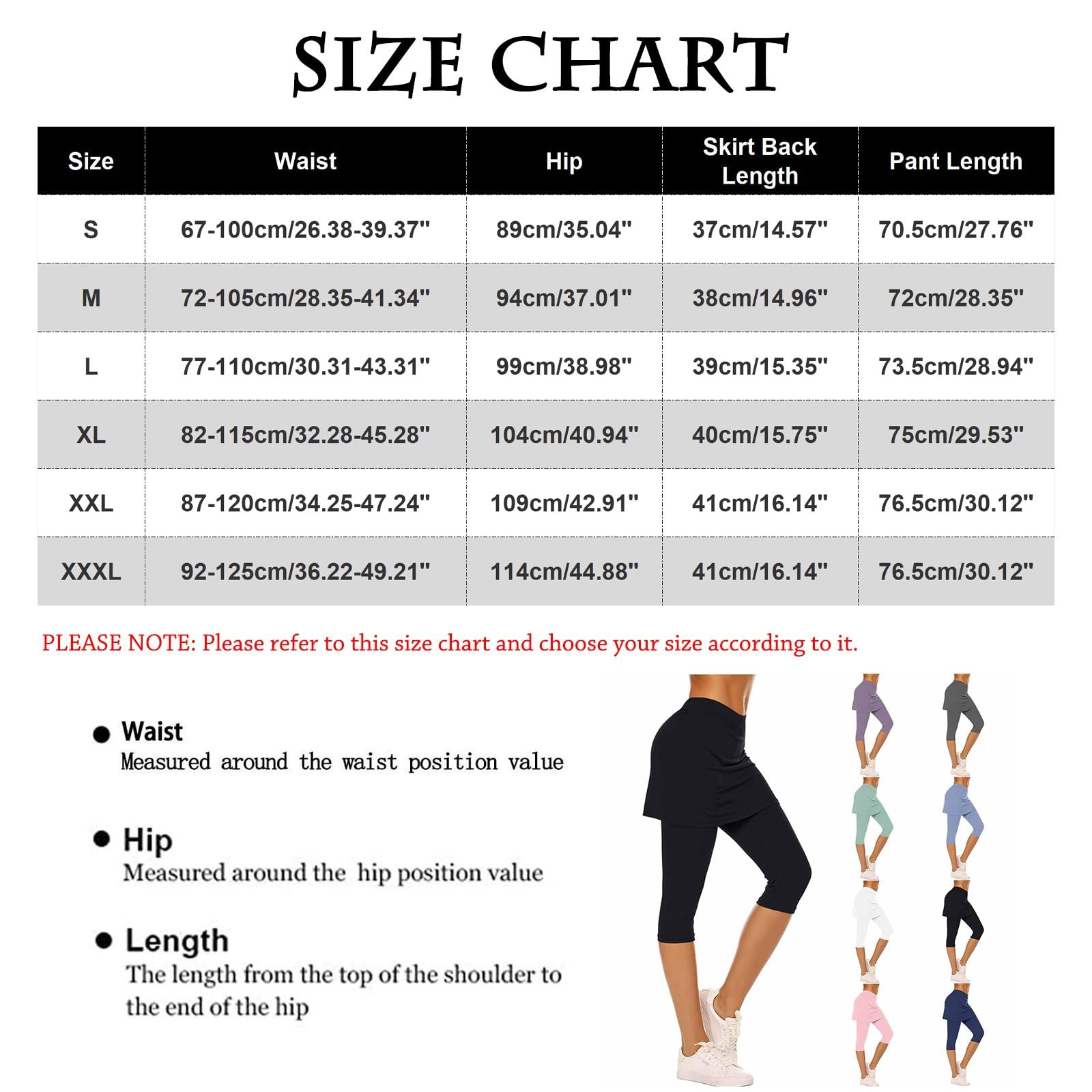 Generisch Jupe de tennis 3/4 pour femme - Confortable et douce - Avec pantalon léger - Pantalon de yoga - Corsaire de sport - Pour la course, le tennis, le golf, le yoga, le fitness