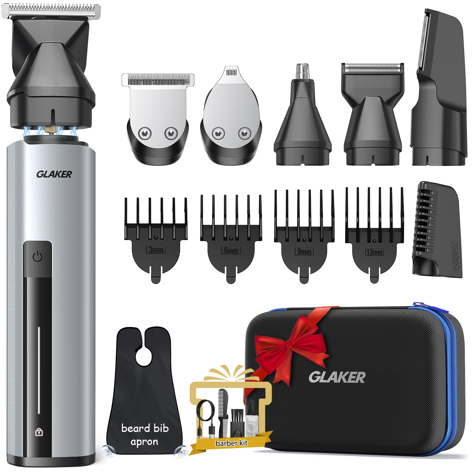 Beard Grooming Kit - All in One Hair Cutting Kits, Electronic Shaving Razor, Professional Barber Kit, Mens Body Hair Shaver, Cordless Nose Hair Trimmer, Rechargeable Hair Clippers for Men