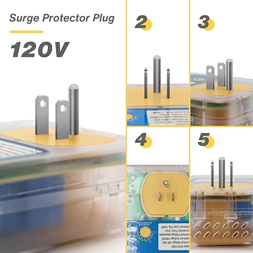 Miniatura 7 de BSEED Enchufe de EE. UU., protector de sobretensiones para electrodomésticos, supresor de energía, salida de oscurecimiento de voltaje, 120 V, 2400