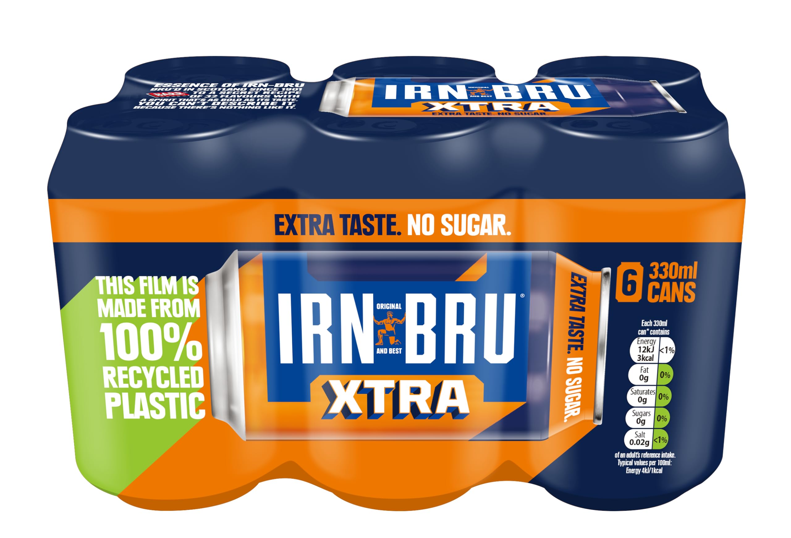 XTRA, 6 Pack Zero No Sugar & Low Calorie with XTRA Taste Fizzy Drinks Multipack Cans - 6 x 330ml Cans