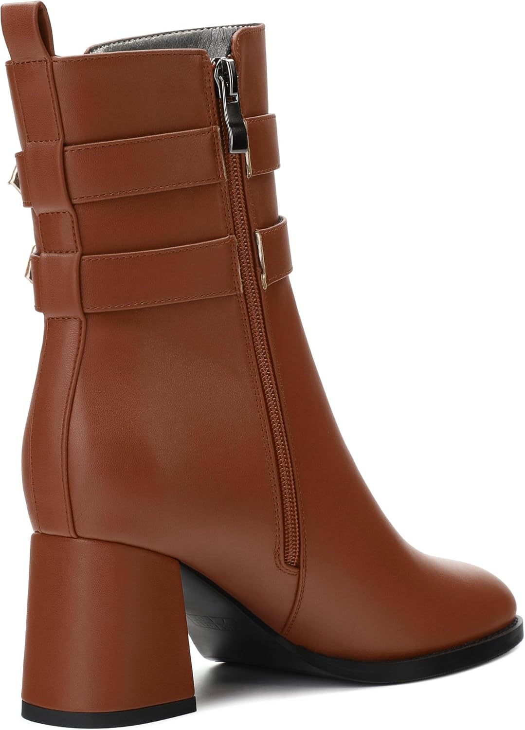 Womens Chunky High Heel Boots - Zip Up, Square Toe, Ankle Booties,Simple Classic Mid Heel Shoes for Women2.5in