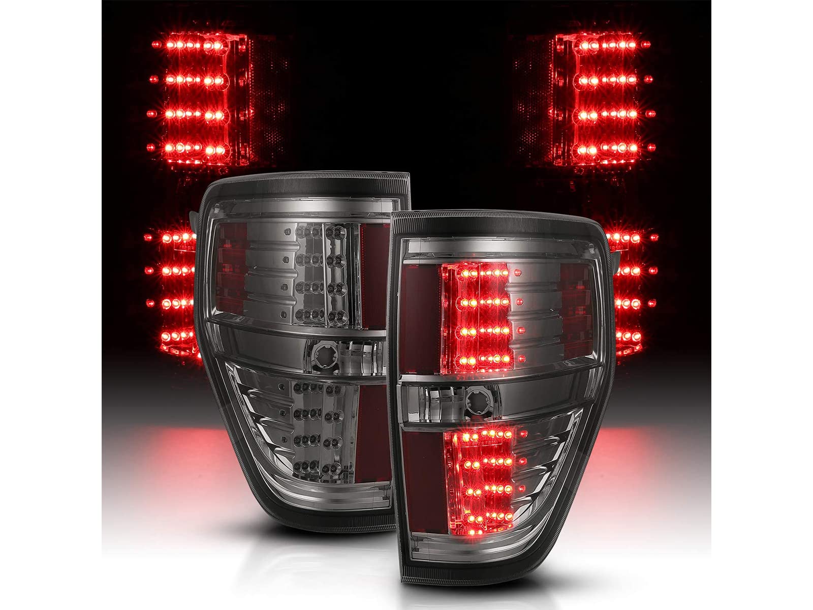 AmeriLite Smoke LED Replacement Brake Tail Lights Set For 09-14 Ford F-150 - Passenger and Driver Side