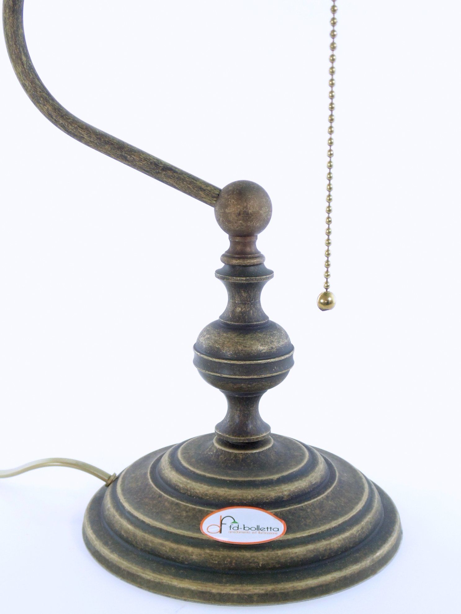 Lampe Churchill De Table En Laiton - Abat-jour Verre Bleu, Hauteur 38cm, Allumage à Chaîne