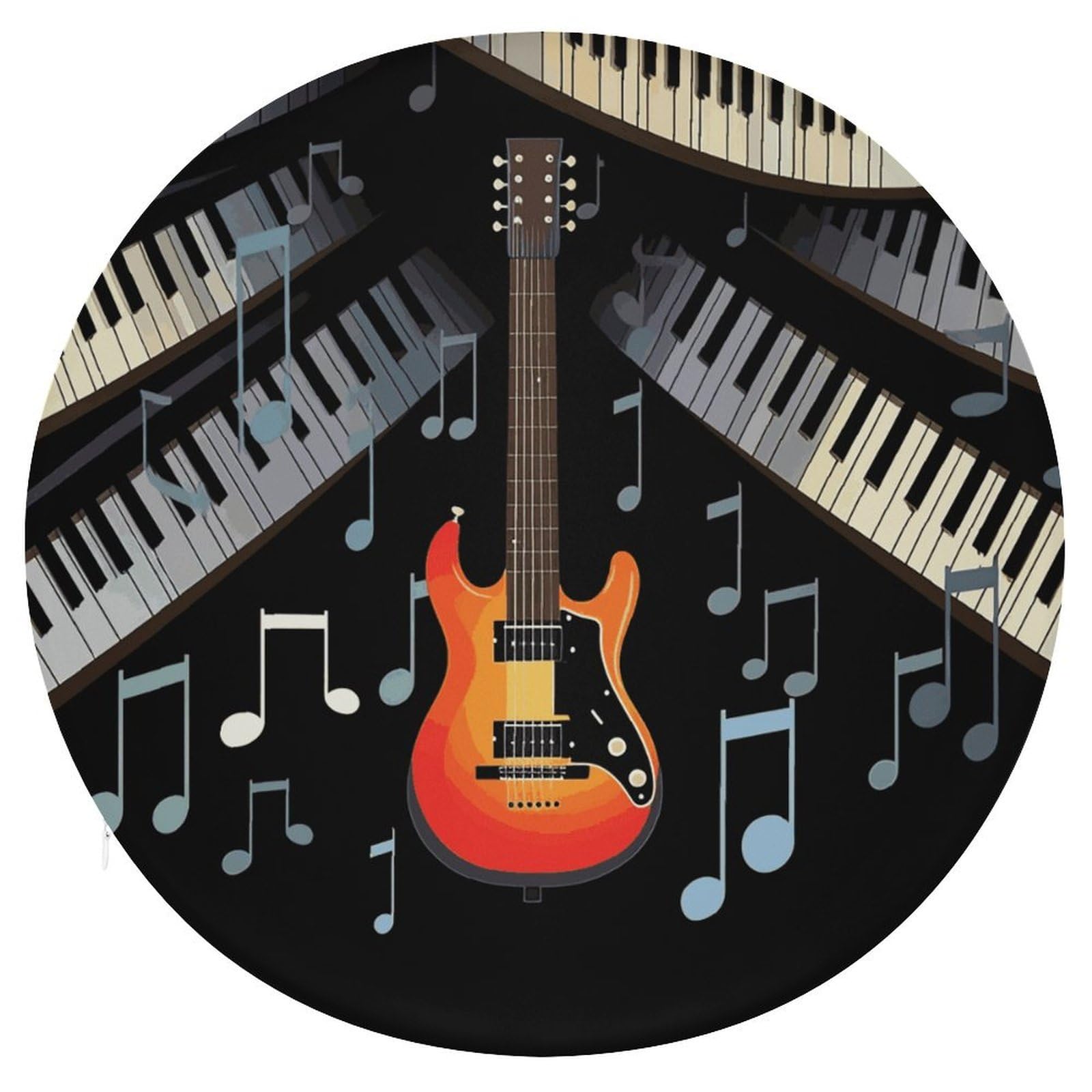 JTREHY Guitar Piano Pattern Cushion Soft Breathable Round Cushions Multi-Functional with Zipper Floor Pillows Cushion for Various Indoor Occasions Chair Pad