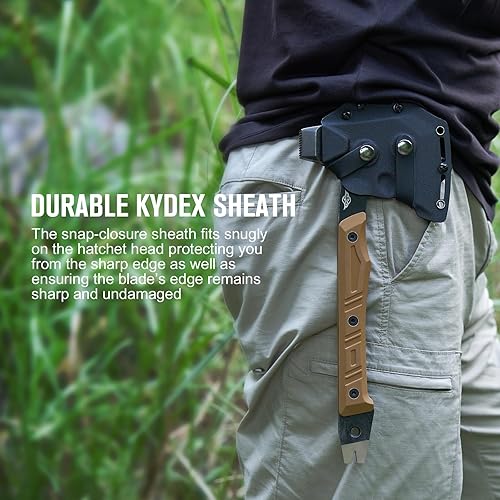 Miniatura 8 de OKNIFE Otacle - Hacha multifuncional A1, resistente, espiga completa, hacha 4 en 1, cómoda, agarre antideslizante con funda Kydex duradera