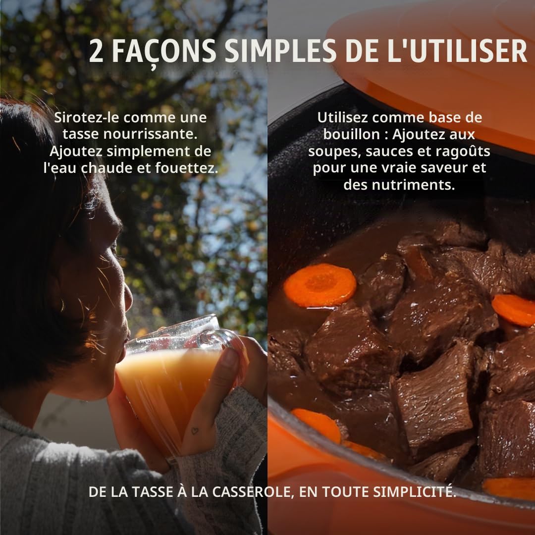 Hunter & Gather Bouillon d’Os de Bœuf en Poudre 400 g | 15 g de Protéines & Collagène de Bœufs Européens Nourris à l’Herbe | Instantané, Sans Gluten | Prêt à l’Emploi | 74 kcal/portion