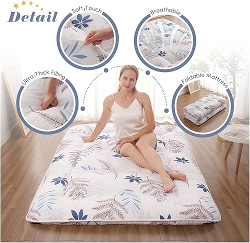 Miniatura 4 de Colchón japonés de suelo, colchón futón con bolsa de almacenamiento portátil, colchón enrollable grueso de tatami adecuado para campamento,