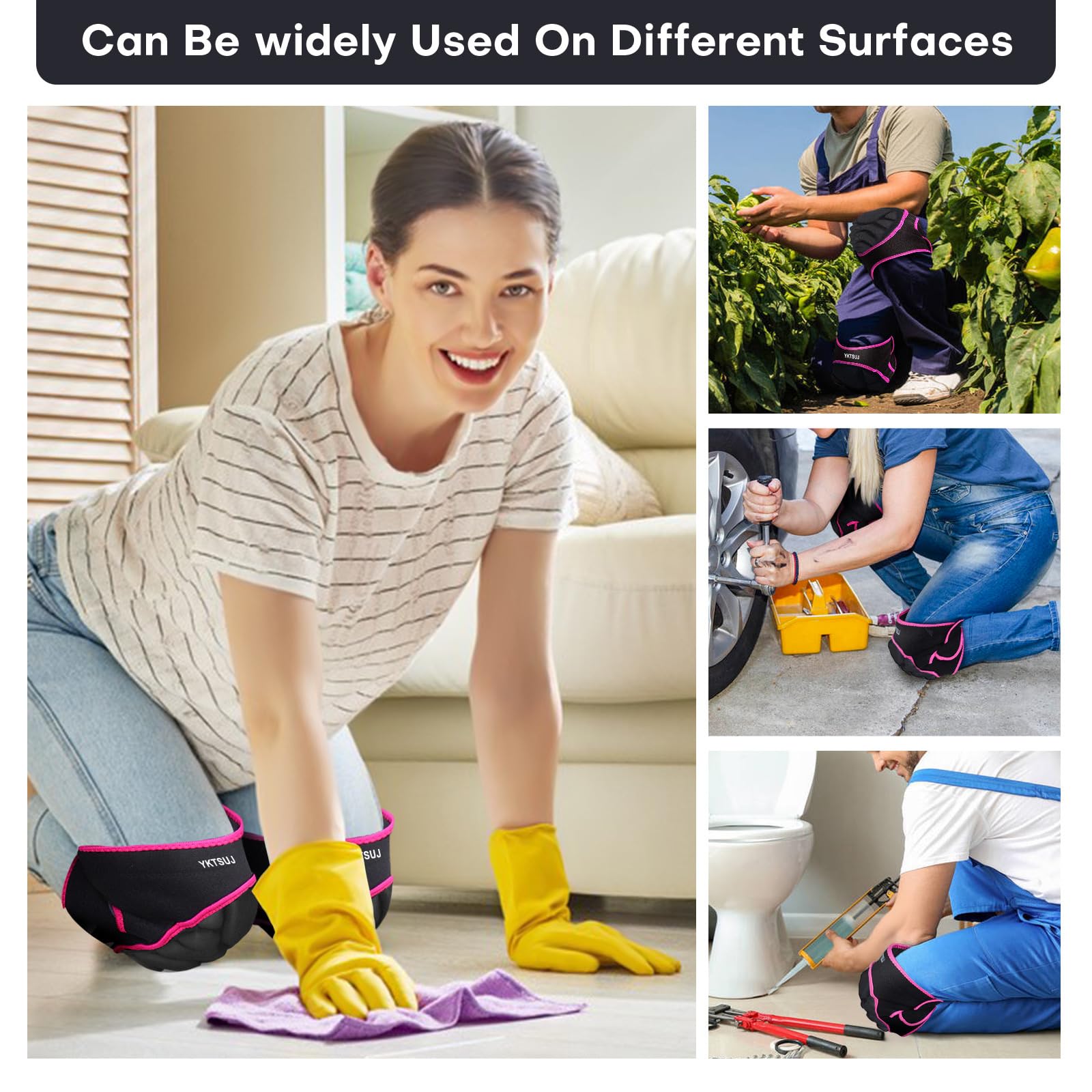 Rodilleras para mujeres y hombres para jardinería, trabajo en casa, limpieza de suelos y alfombras, trabajos de construcción, limpieza de rodilleras con tela de alta elasticidad, color negro