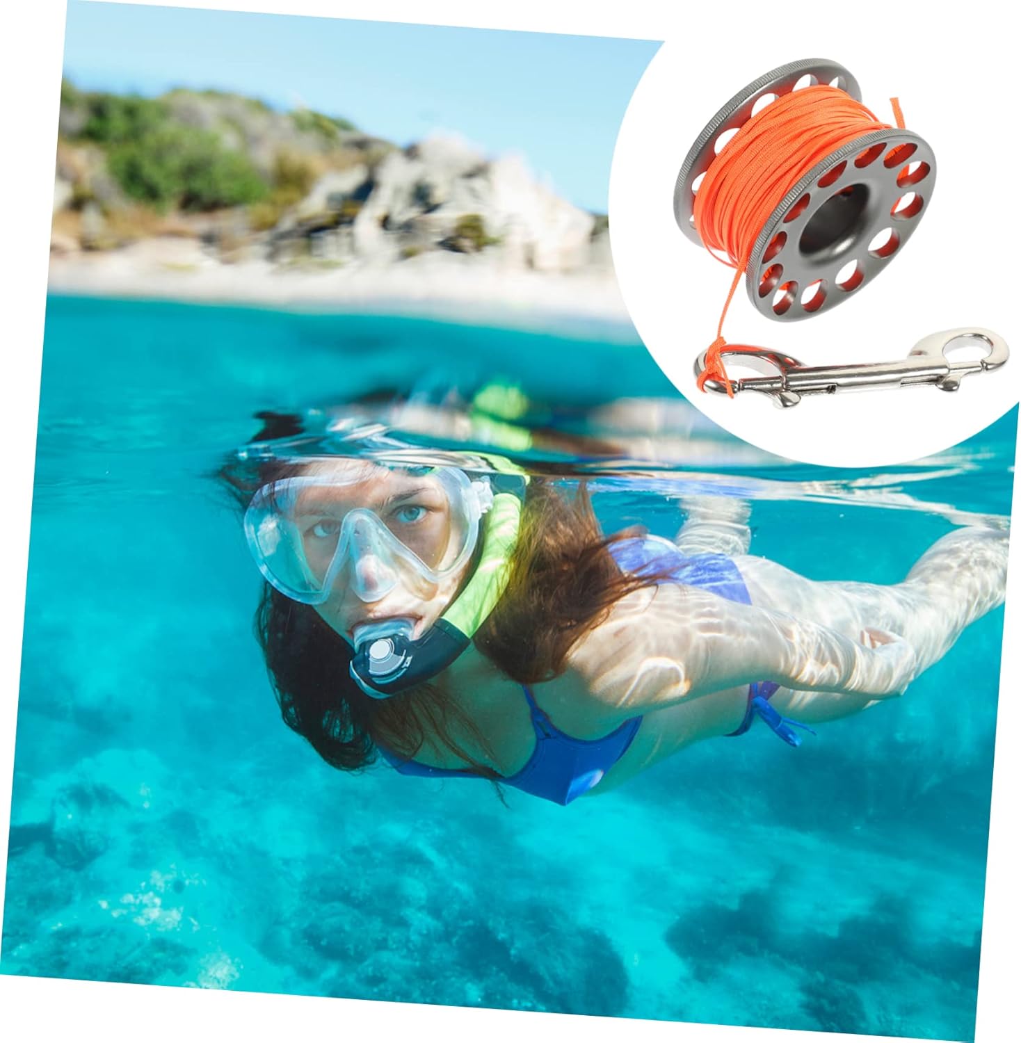 Happyyami Aluminum Alloy -winder Dive Reel Stainless Clips Marine Scuba Diving Spool Buoy for Ocean Diving Accessories