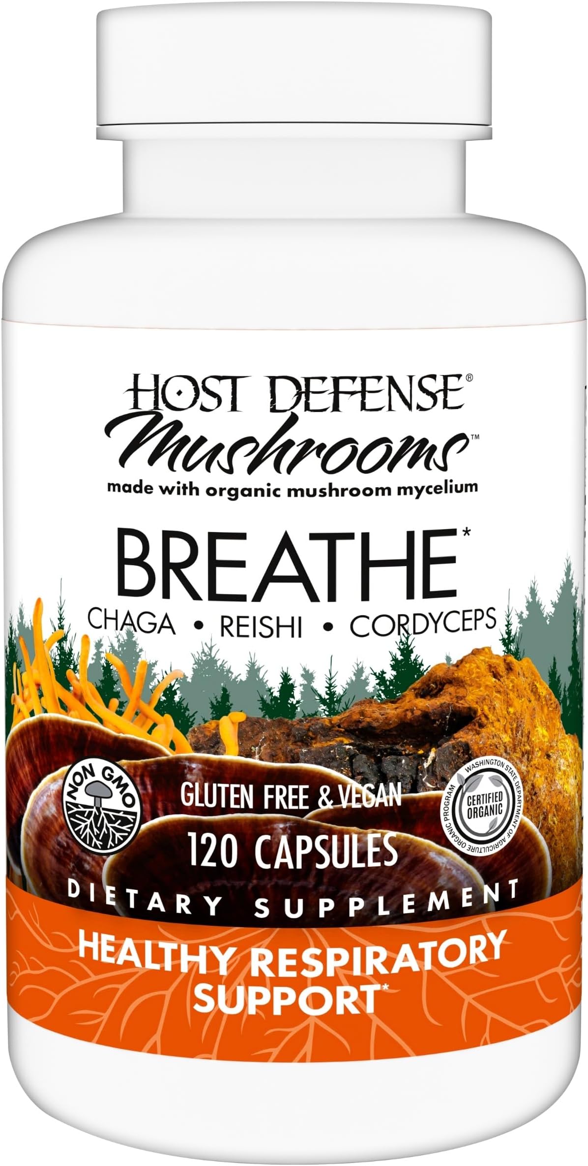 Breathe* Capsules - Immune & Respiratory Support Mushroom Supplement - Herbal Lung Health Supplement with Chaga, Reishi & Cordyceps - 120 Capsules (60 Servings)*