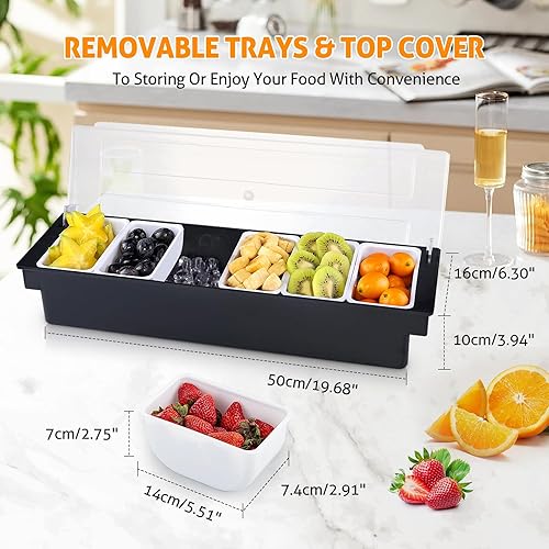Miniatura 2 de WICHEMI Bandeja dispensadora de frutas, verduras y condimentos con tapa, estación de decoración para barmanes y servir tacos, helados, barra de