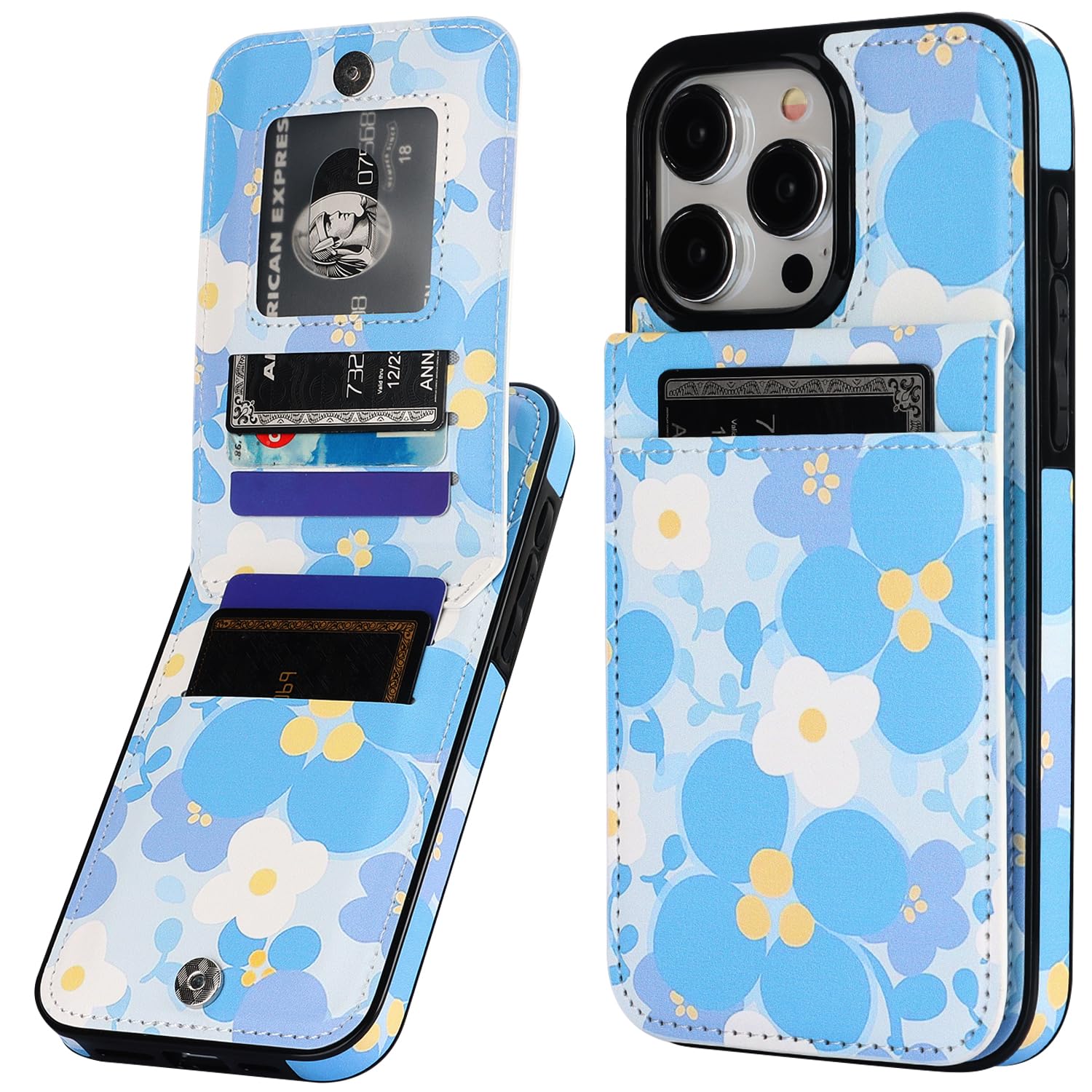 Vaburs Compatible with iPhone 15 Pro Max Case Wallet with Credit Card Holder, Floral Flower Pattern Flip Premium PU Leather Magnetic Closure