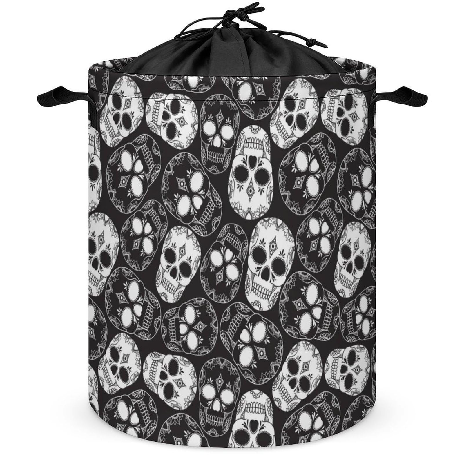 Qjjinxior Drawstring Laundry Hamper, Sugar Skull Laundry Basket, Washing Basket with Handle