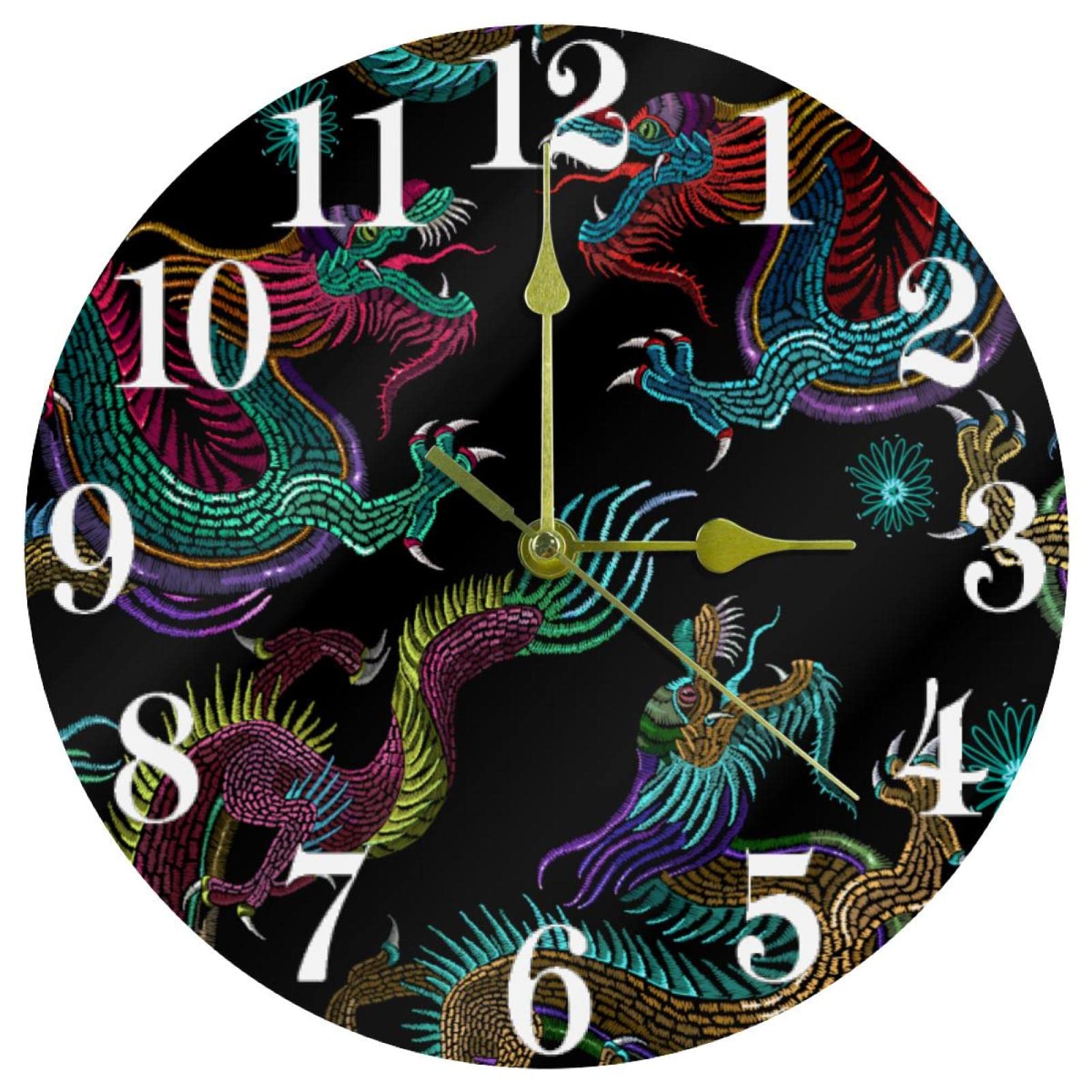 Horloge dragon chinois 25 cm silencieuse à pile pour le salon