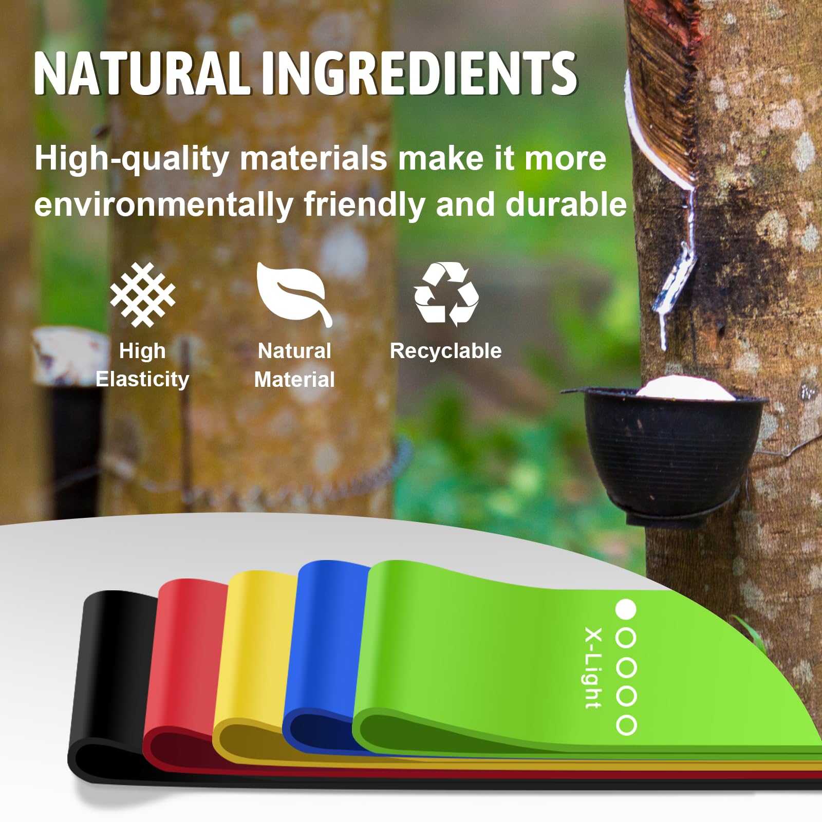 Widerstandsbänder, Fitnessbänder Set mit 5 Widerstandsstufen, Hautfreundliches Trainingsbänder für Indoor-Fitness, Beinkrafttraining, Rehabilitation, Fitnessstudio, Yoga - 2