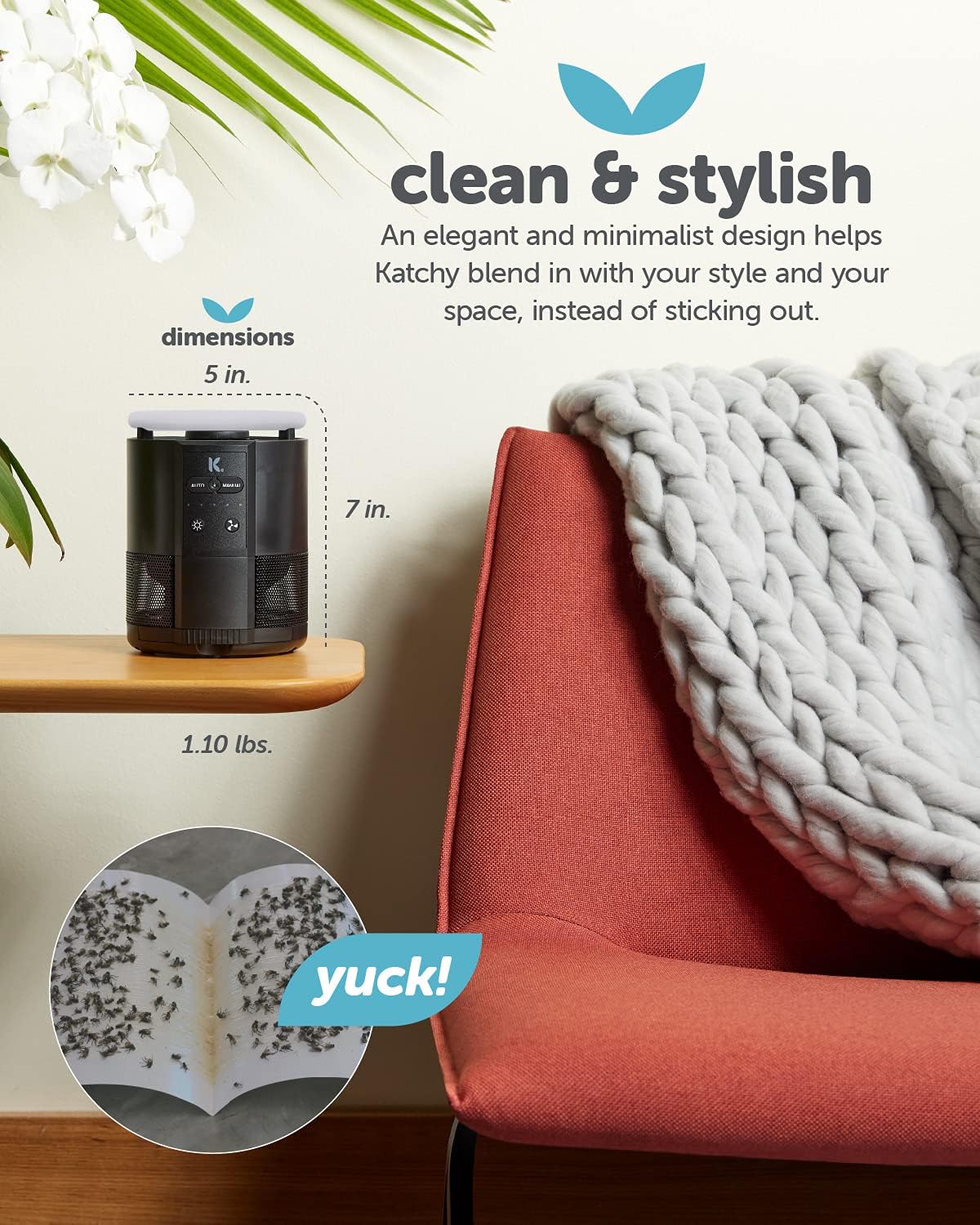 Katchy Duo Indoor Fruit Fly Trap & Mosquito Zapper, Bug Catcher with UV Light Fan & Sticky Bait Pads for Indoor Insects : Patio, Lawn & Garden