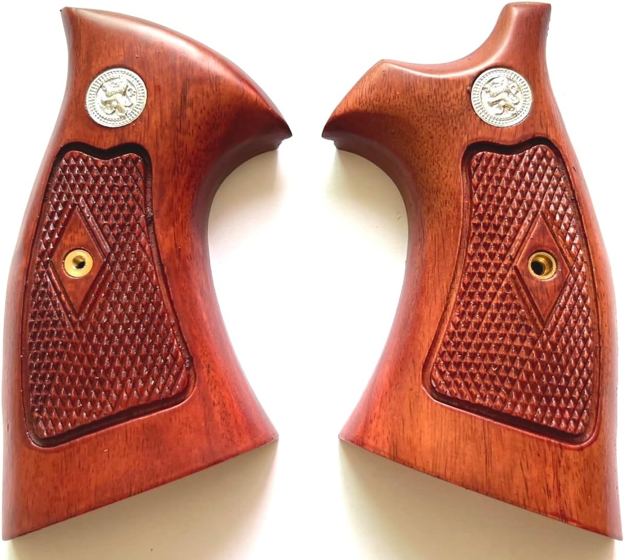 Hardwood Handgun Grips Compatible with Smith and Wesson K/L Frame Round Butt Revolvers Finger Groove Checkered Design Deluxe Classic Handmade Craft Handcraft