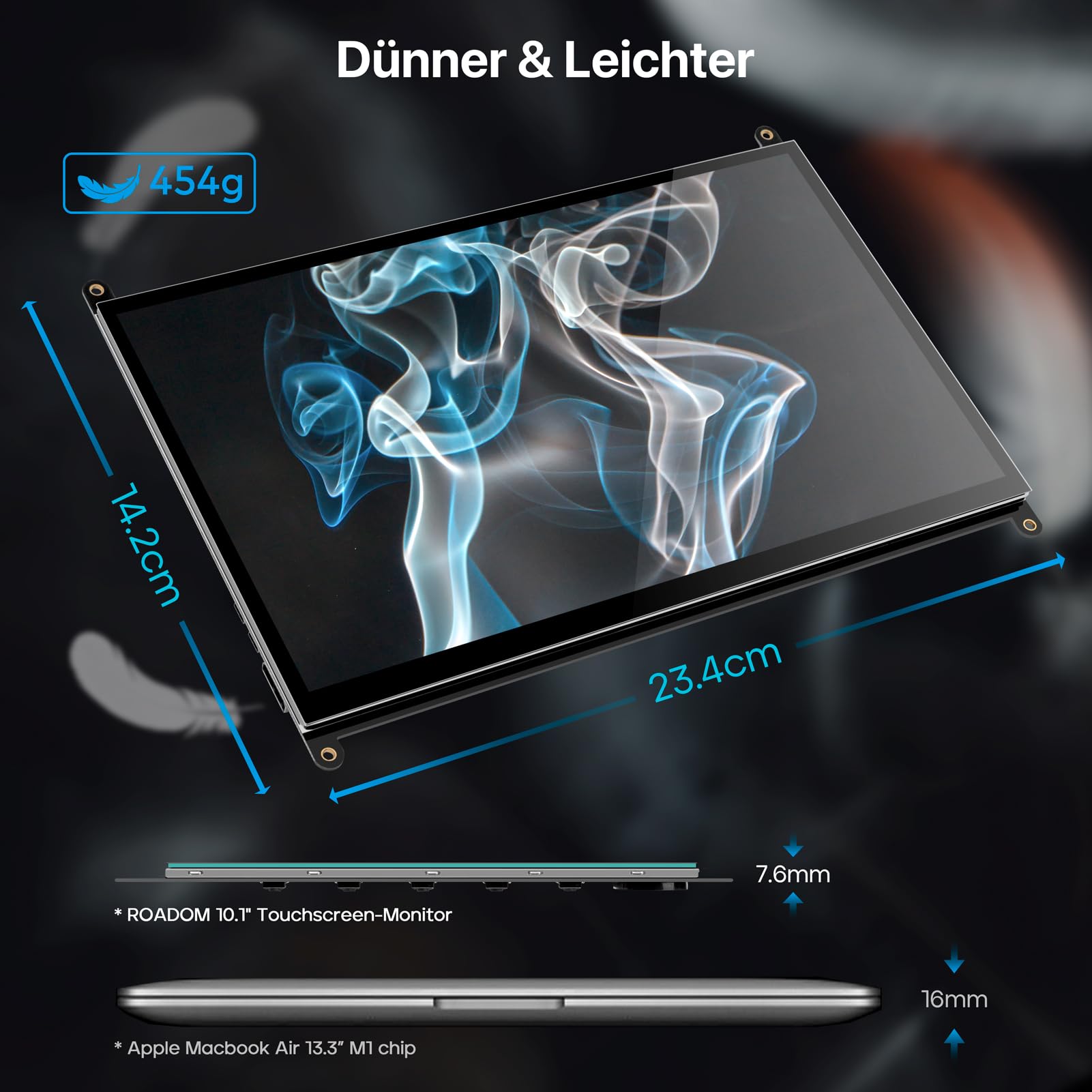 ROADOM 10.1" Touchscreen Monitor, 1024x600 IPS für Raspberry Pi, HDMI | 5-Punkt-Touch, Dual-Speaker, Plug & Play, Pi 5/4/3/Zero, Home Assistant, Gaming, Sub-Monitor, 3 Display-Modi, Easy Setup