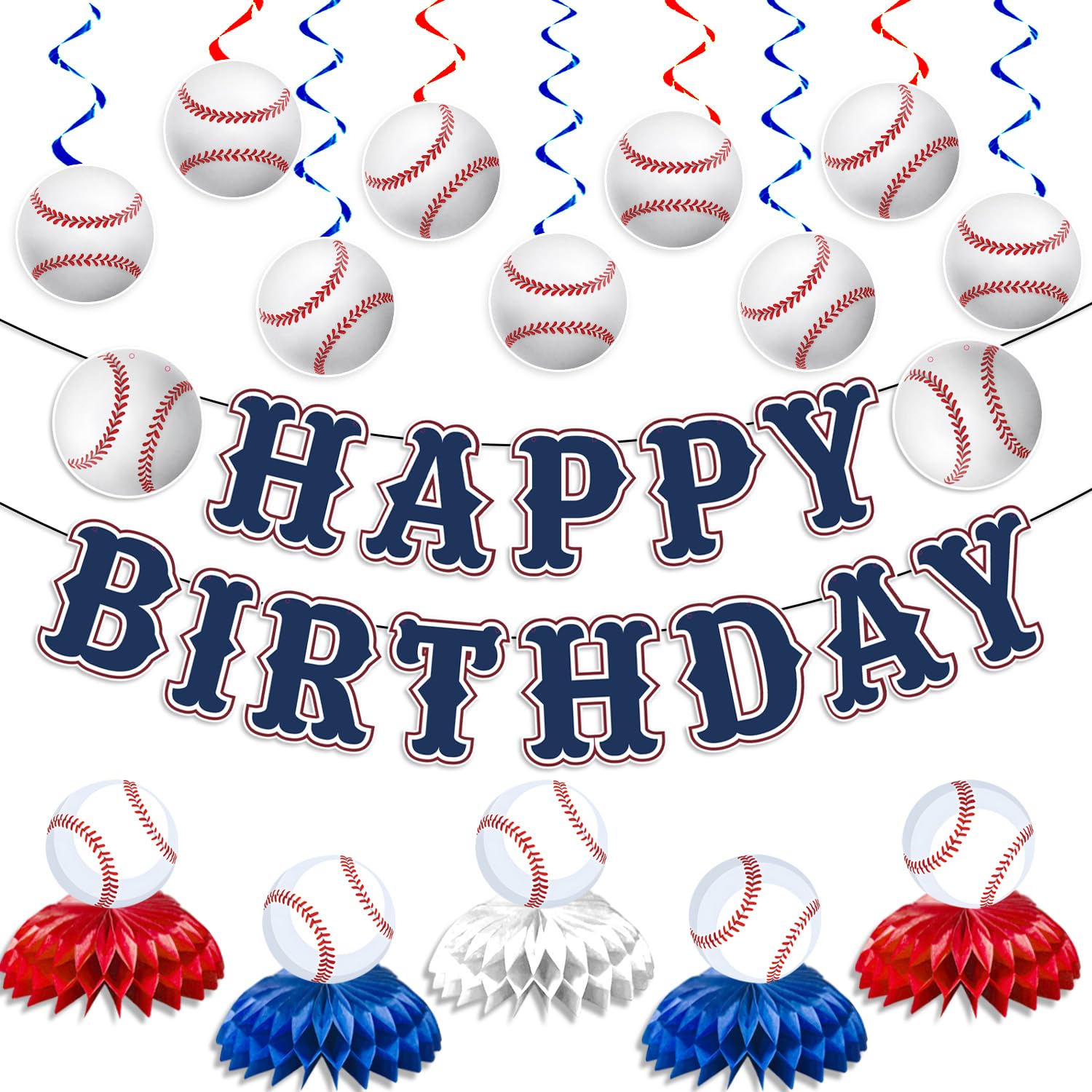 Baseball Party Decorations, Baseball Birthday Party Decorations Includes Happy Birthday Banner Honeycomb Ceterpiece Table ...